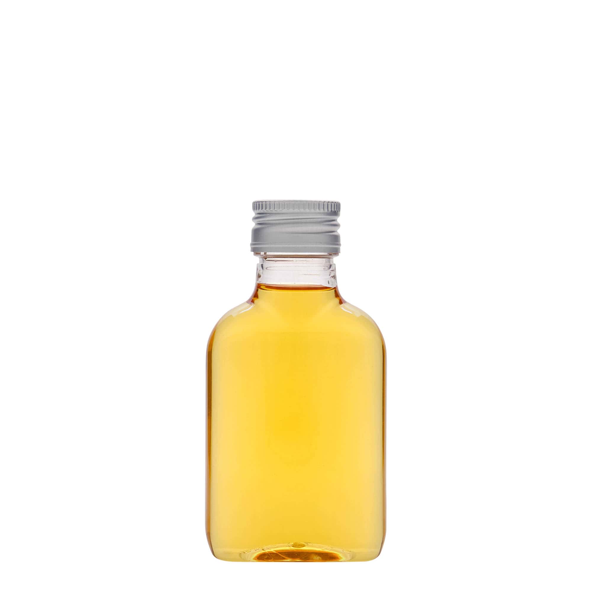 100 ml Taschenflasche, oval, PET-Kunststoff, Mündung: PP 28