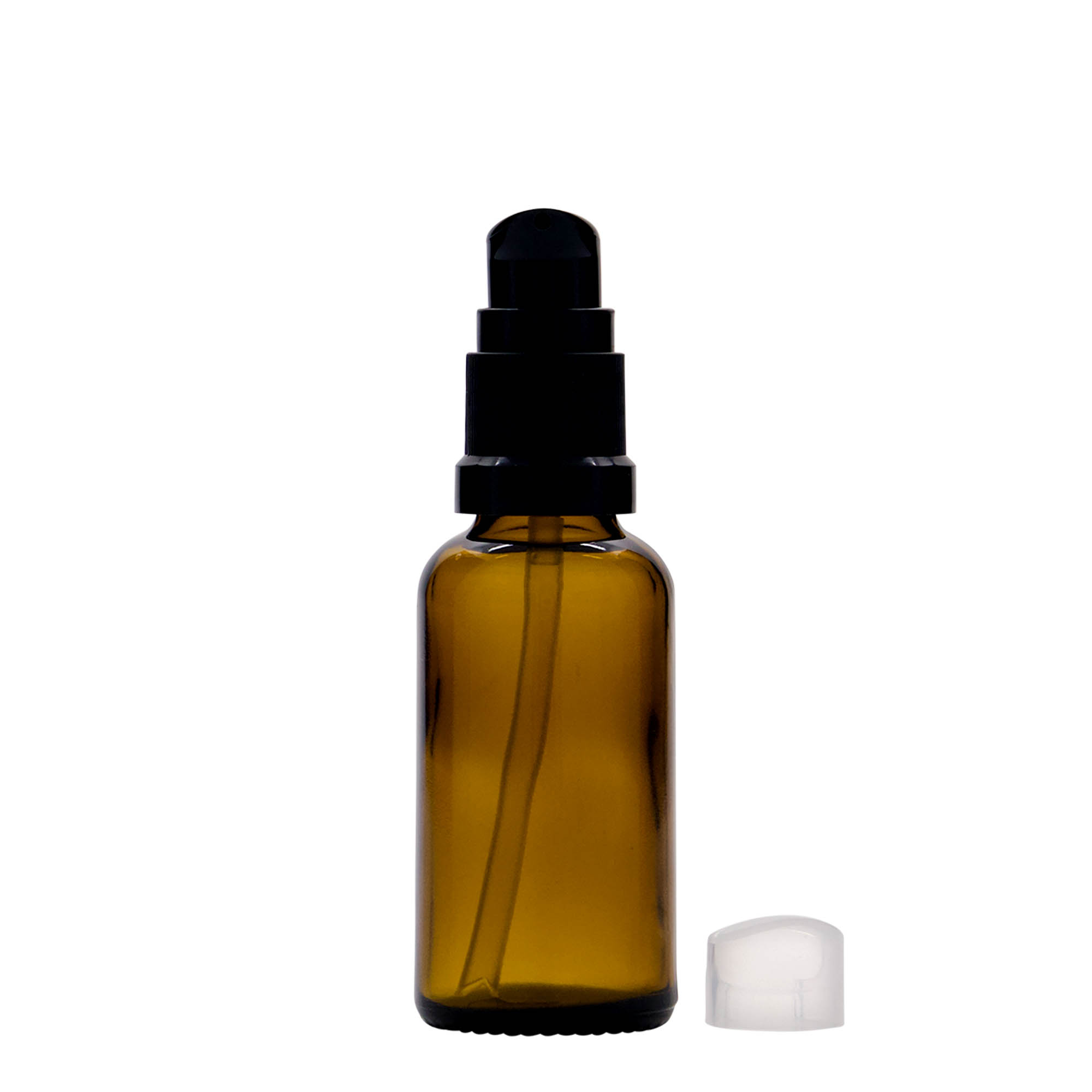30 ml Medizinflasche mit Lotionspumpe, Glas, braun, Mündung: DIN 18 30 ml Medizinflasche mit Lotionspumpe, Glas, braun, Mündung: DIN 18