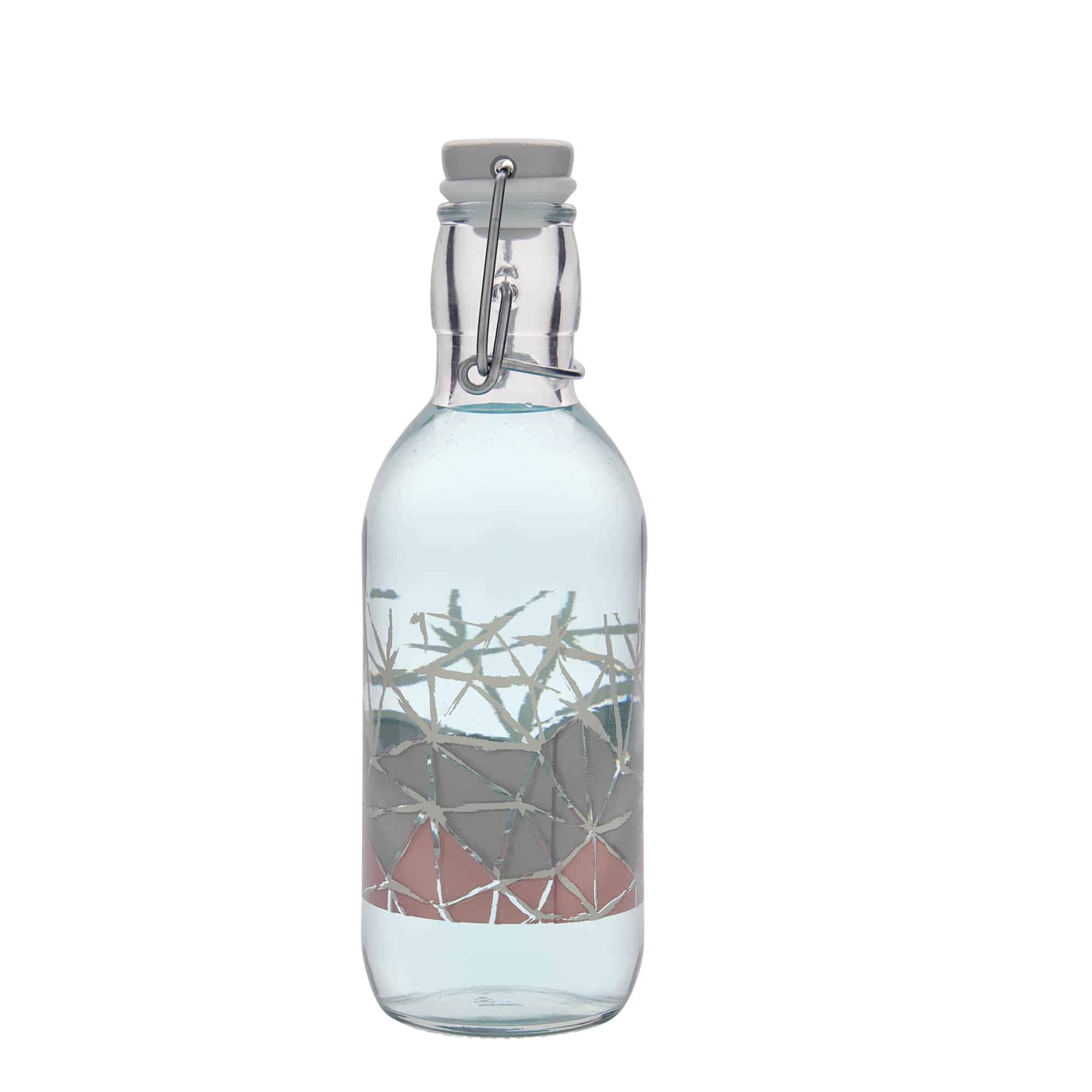 500 ml Glasflasche Emilia bedruckt 'Manolibera rosa', Mündung: Bügelverschluss 500 ml Glasflasche Emilia bedruckt 'Manolibera rosa', Mündung: Bügelverschluss