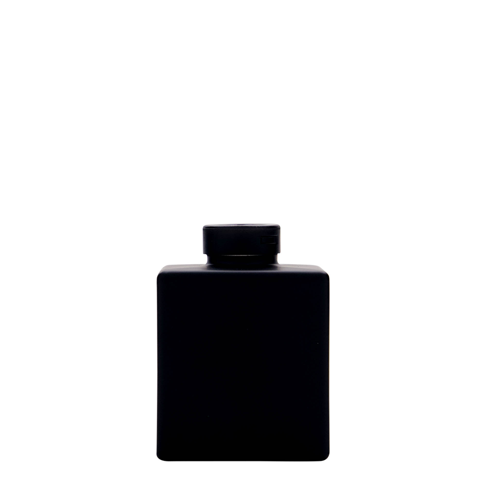 100 ml Glasflasche „Cube“, quadratisch, schwarz, Mündung: Kork
