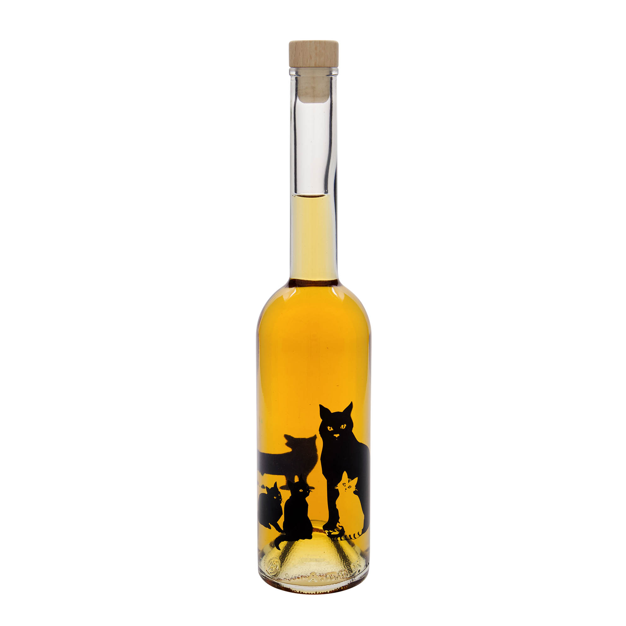500 ml Glasflasche 'Opera', Motiv: Katzen, Mündung: Kork 500 ml Glasflasche 'Opera', Motiv: Katzen, Mündung: Kork