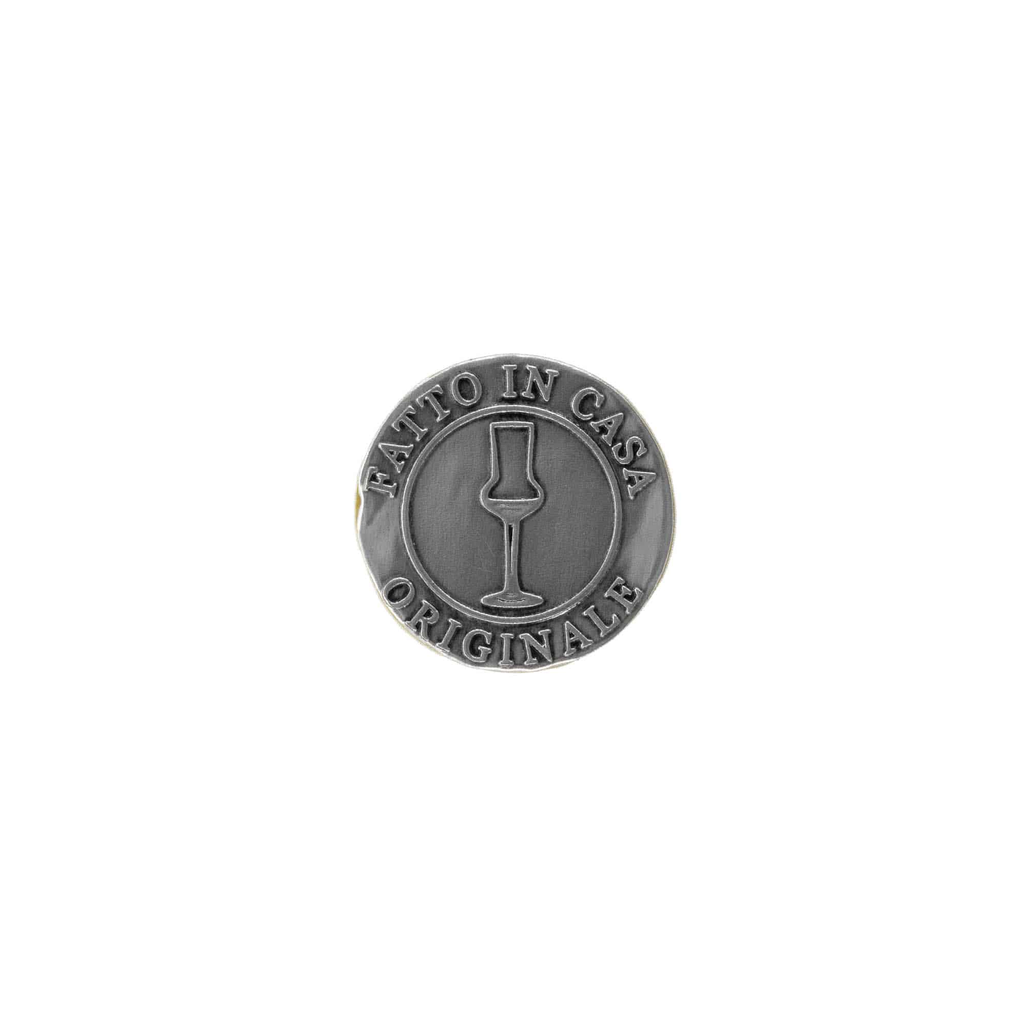 Zinnetikett „Fatto in Casa“, rund, Metall, silber