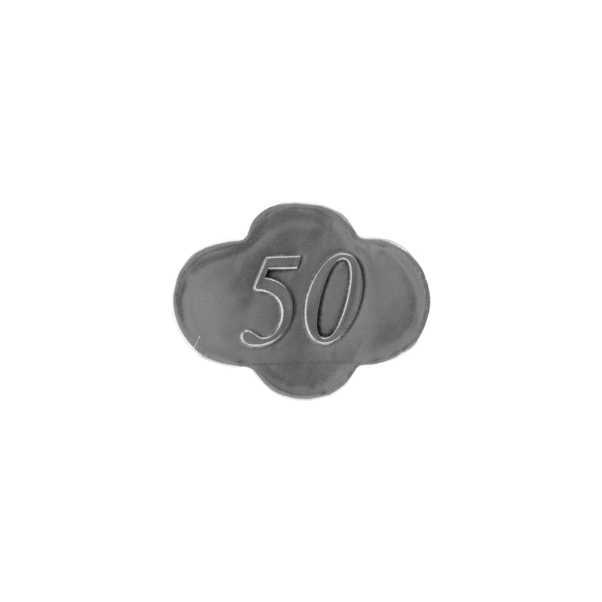 Zinnetikett '50', Metall, silber Zinnetikett '50', Metall, silber