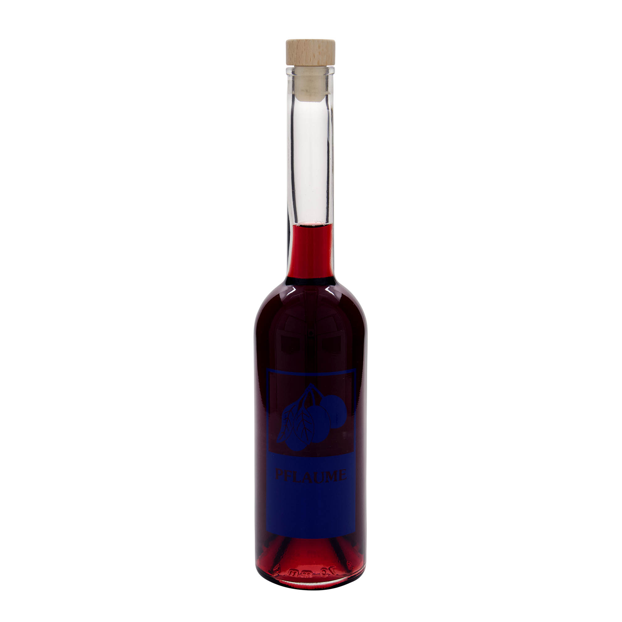 500 ml Glasflasche 'Opera', Motiv: Pflaume, Mündung: Kork 500 ml Glasflasche 'Opera', Motiv: Pflaume, Mündung: Kork