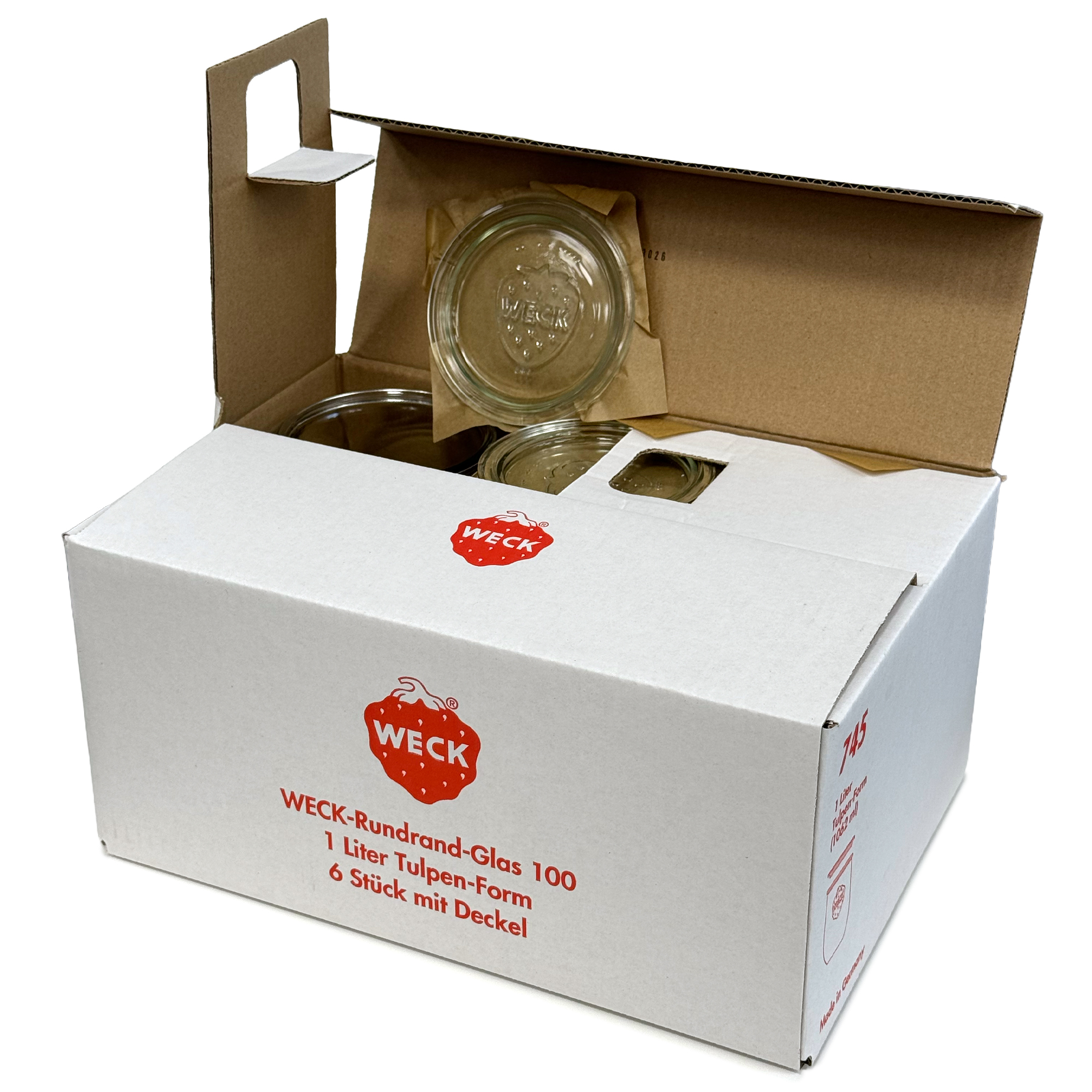 6x 1050 ml WECK-Tulpenglas mit Glasdeckel RR 100