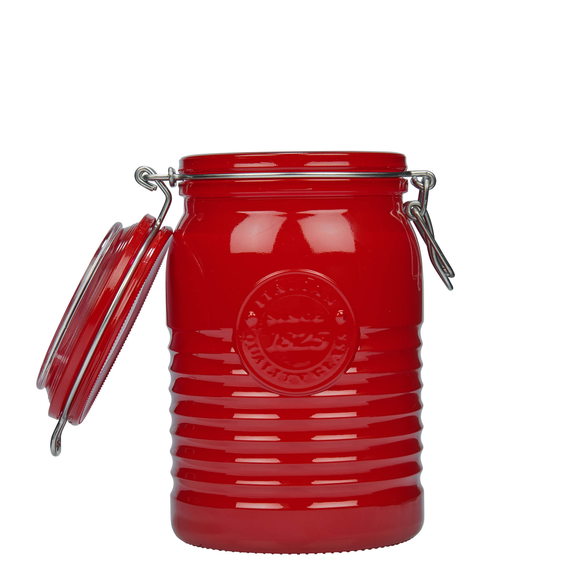 1.000 ml Drahtbügelglas 'Officina 1825', rot, Mündung: Drahtbügelverschluss 1.000 ml Drahtbügelglas 'Officina 1825', rot, Mündung: Drahtbügelverschluss