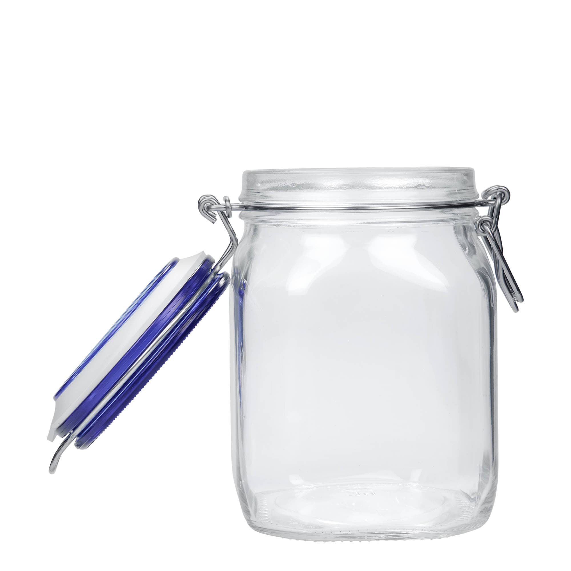 1.000 ml Drahtbügelglas „Fido“ Blue Top, quadratisch, Mündung: Drahtbügelverschluss