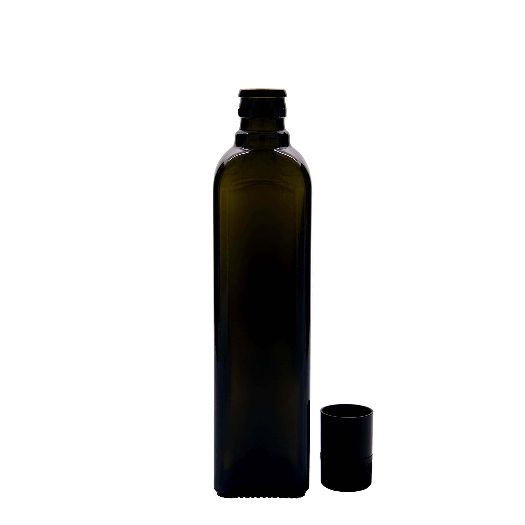 500 ml Essig-/Ölflasche „Quadra“, Glas, quadratisch, antikgrün, Mündung: DOP