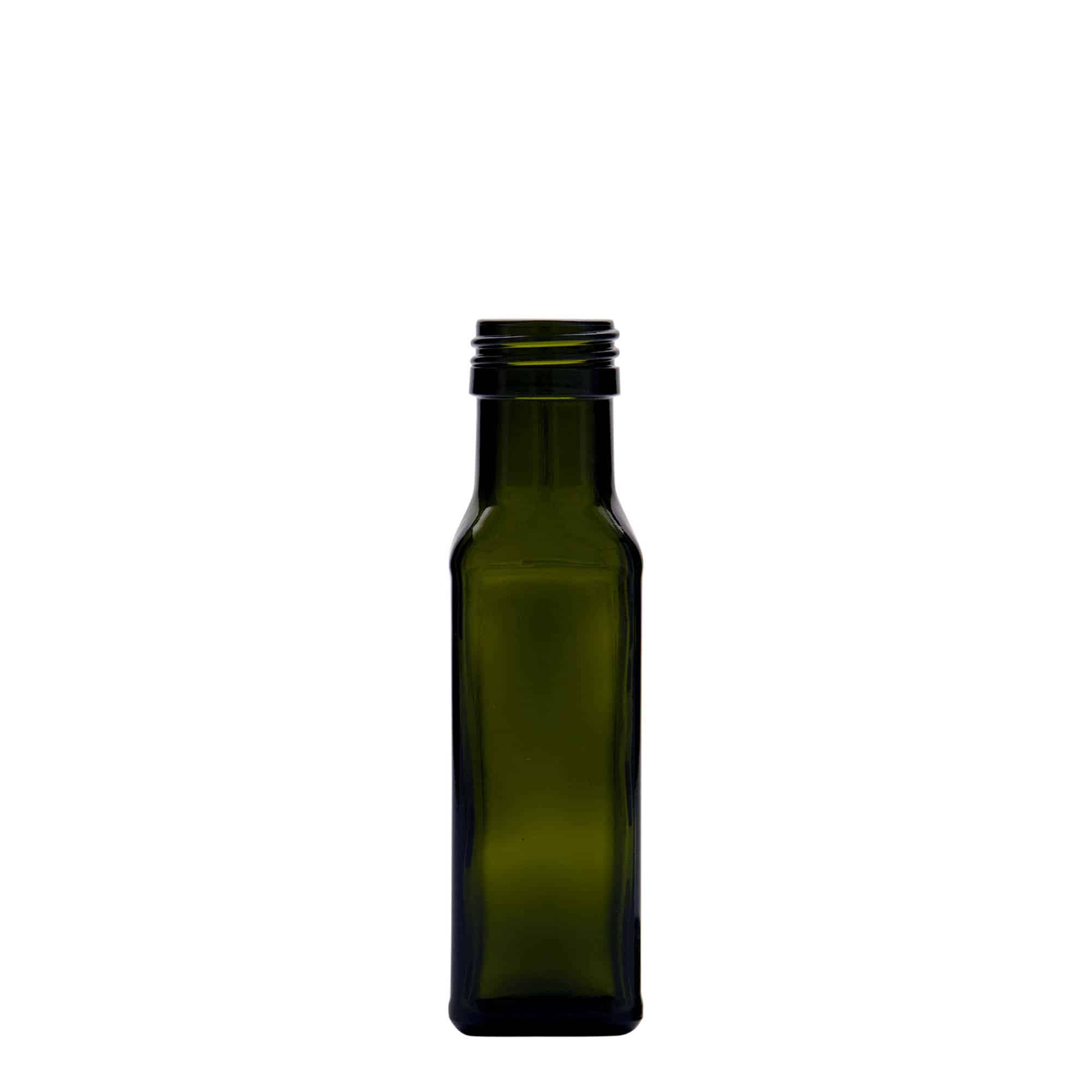 100 ml Glasflasche 'Marasca', quadratisch, antikgrün, Mündung: PP 31,5 100 ml Glasflasche 'Marasca', quadratisch, antikgrün, Mündung: PP 31,5