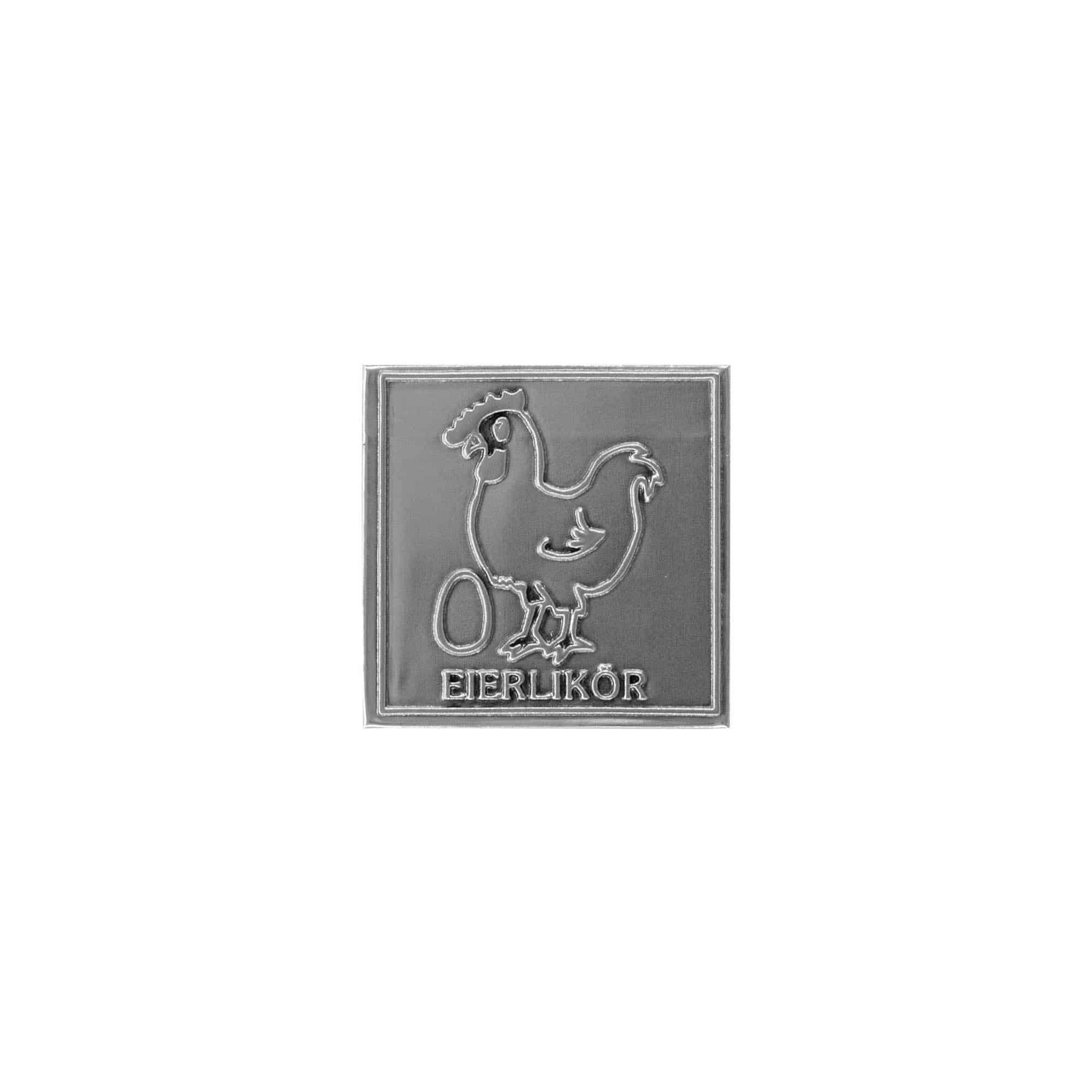 Zinnetikett „Eierlikör“, quadratisch, Metall, silber