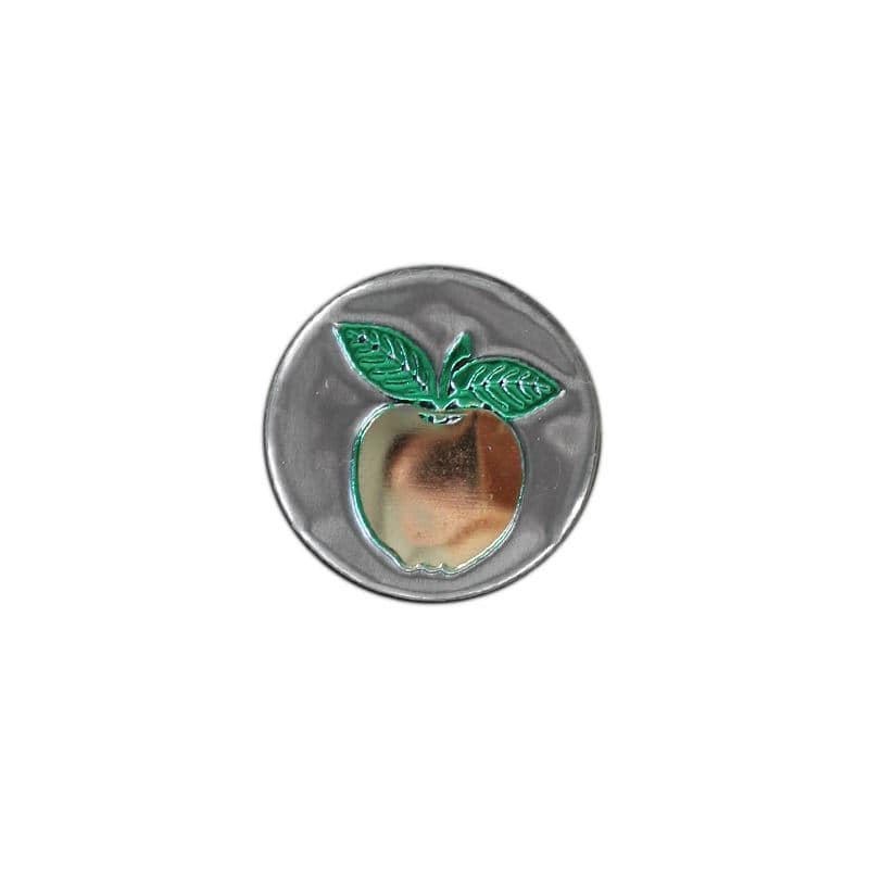 Zinnetikett „Apfel“, rund, Metall, silber