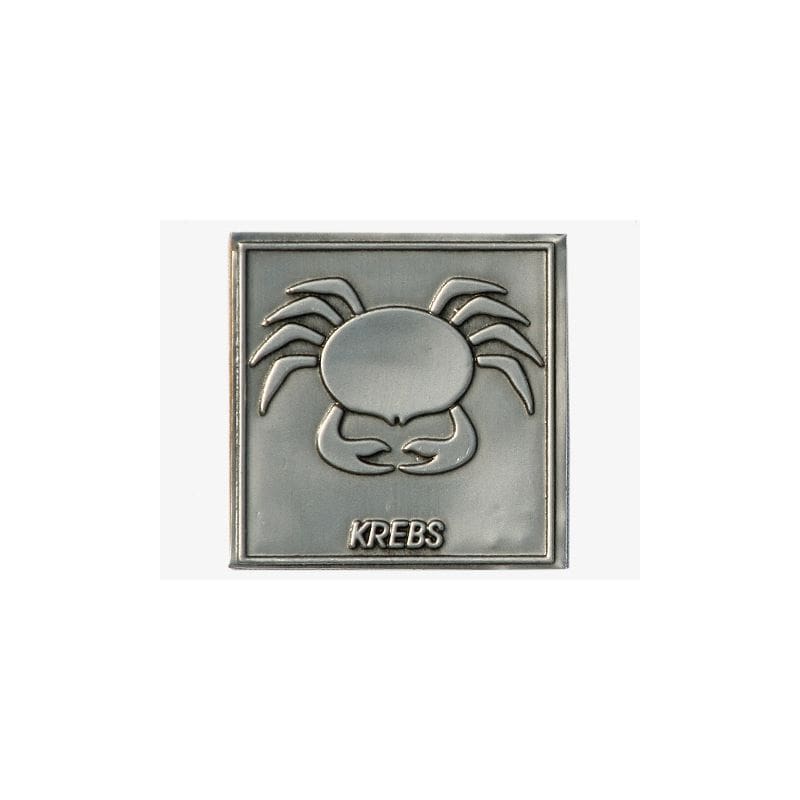 Zinnetikett „Krebs“, quadratisch, Metall, silber