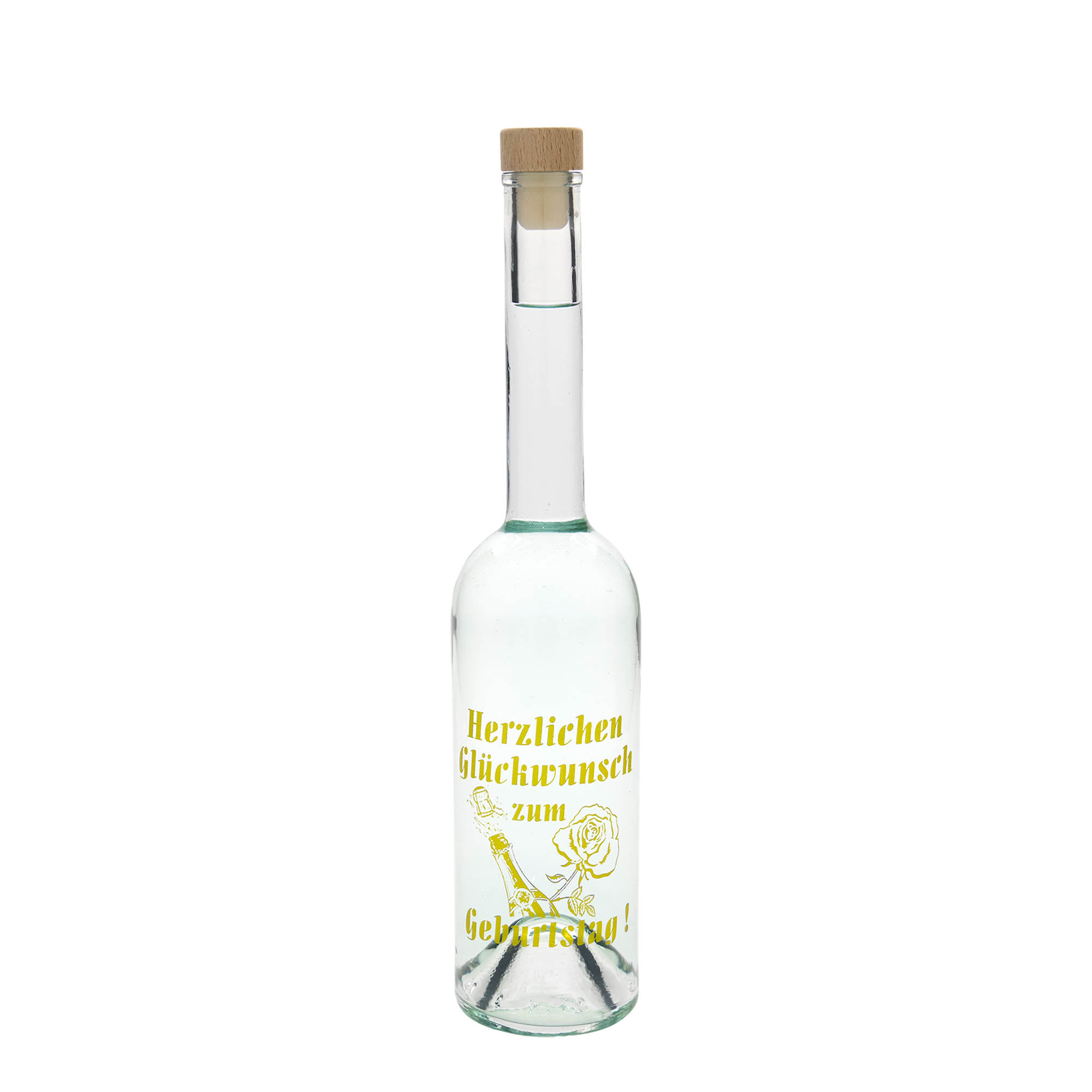 500 ml Glasflasche Maximo bedruckt 'Karneval', Mündung: Kork 500 ml Glasflasche Maximo bedruckt 'Karneval', Mündung: Kork