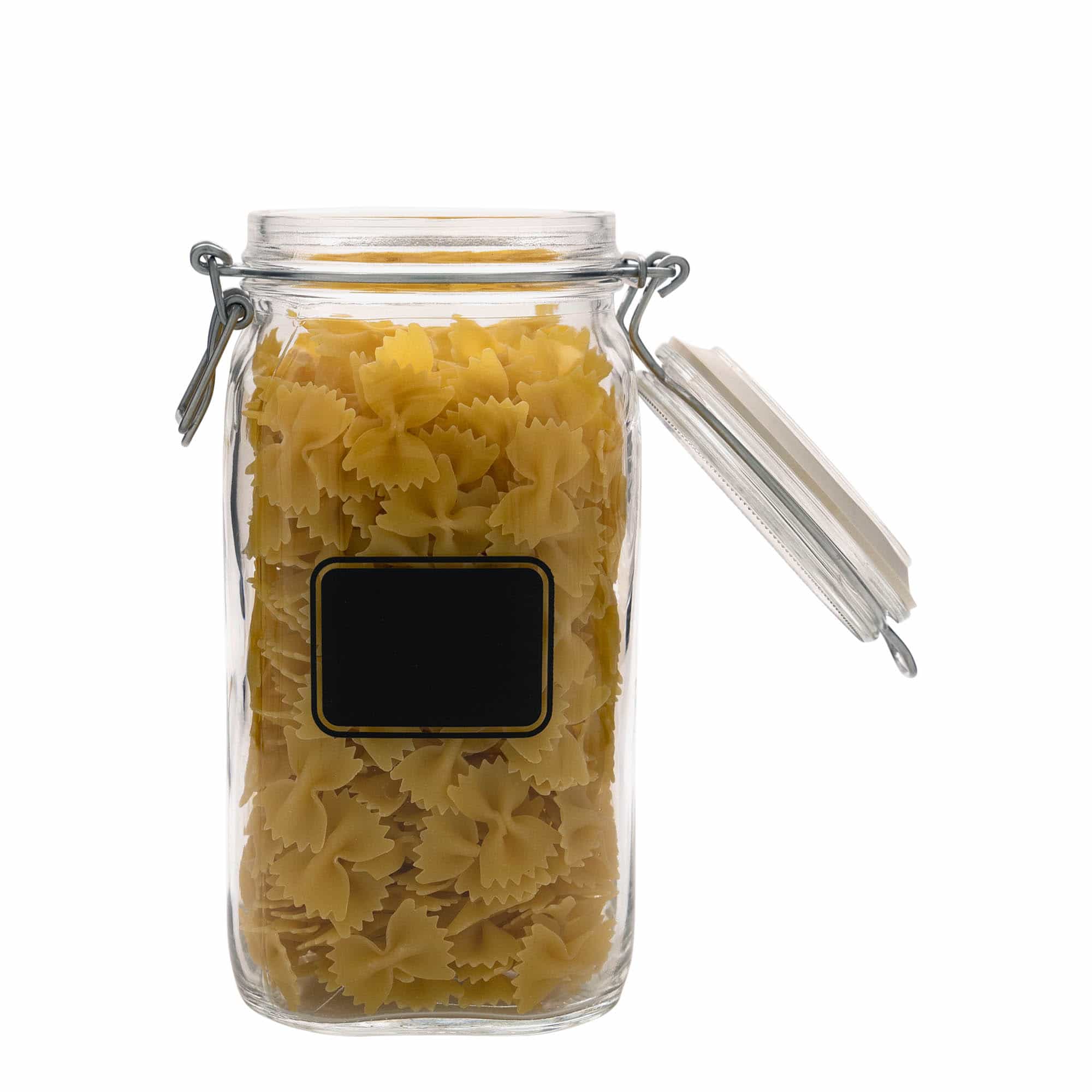 1.500 ml Drahtbügelglas 'Fido', Motiv: Etikettenfeld, quadratisch, Mündung: Drahtbügelverschluss 1.500 ml Drahtbügelglas 'Fido', Motiv: Etikettenfeld, quadratisch, Mündung: Drahtbügelverschluss