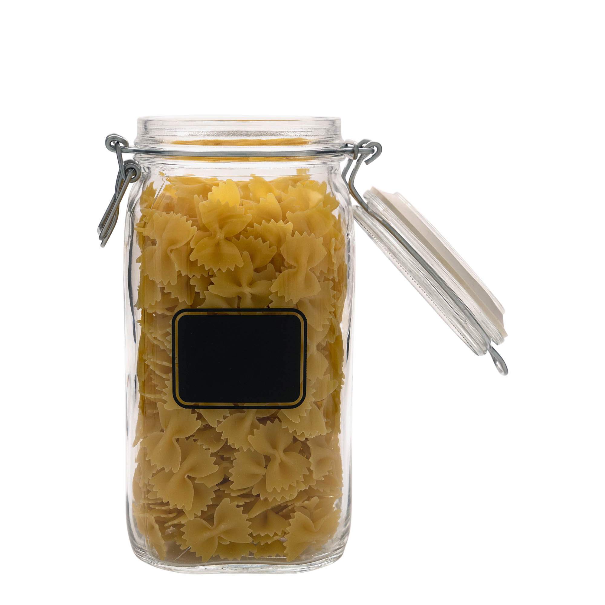 1.500 ml Drahtbügelglas 'Fido', Motiv: Etikettenfeld, quadratisch, Mündung: Drahtbügelverschluss 1.500 ml Drahtbügelglas 'Fido', Motiv: Etikettenfeld, quadratisch, Mündung: Drahtbügelverschluss