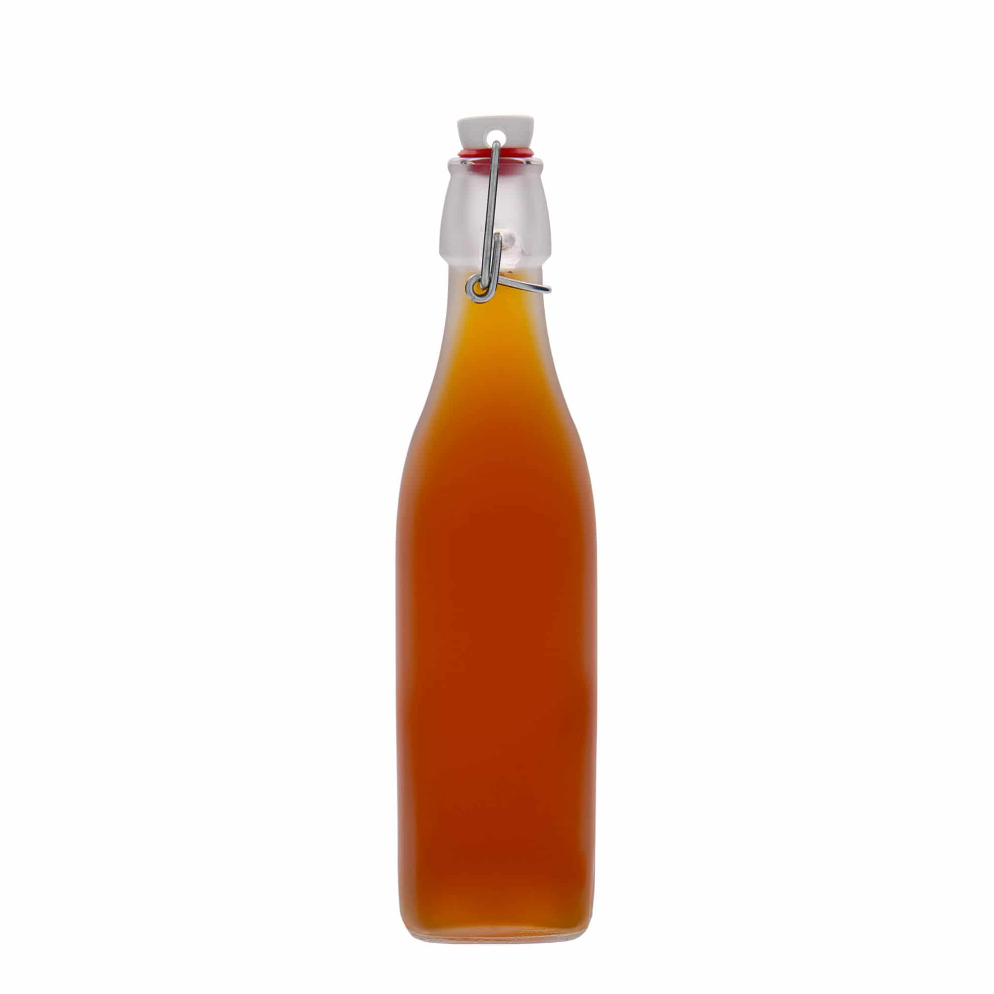 500 ml Glasflasche „Swing“, quadratisch, weiß, Mündung: Bügelverschluss