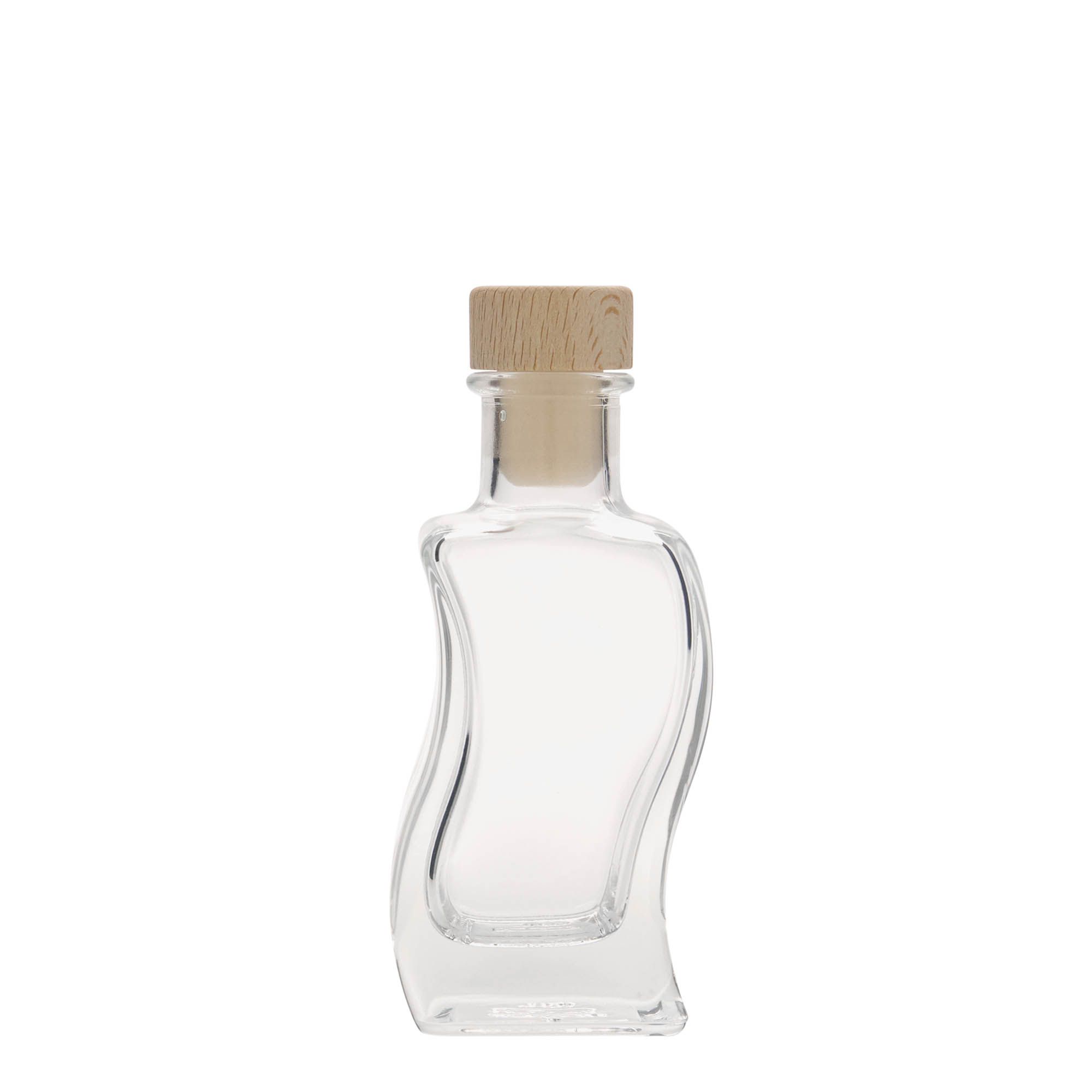 100 ml Glasflasche 'Welle', quadratisch, Mündung: Kork 100 ml Glasflasche 'Welle', quadratisch, Mündung: Kork