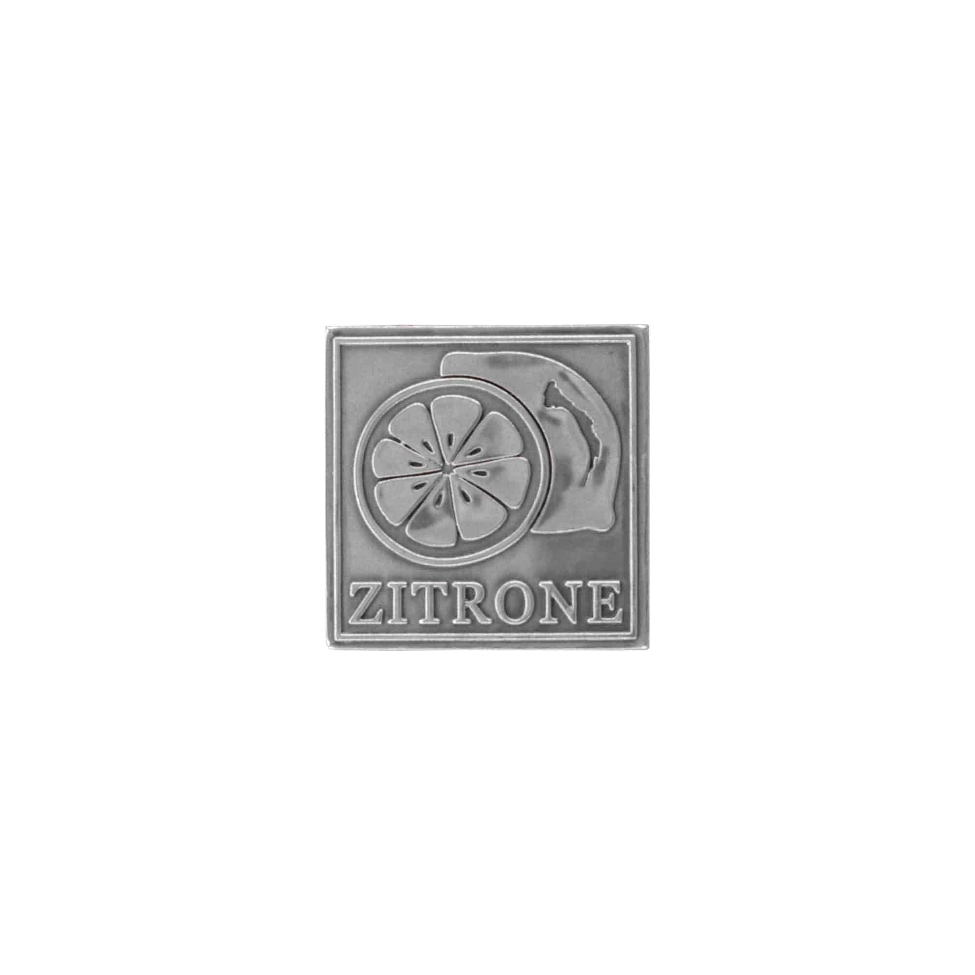 Zinnetikett 'Zitrone', quadratisch, Metall, silber Zinnetikett 'Zitrone', quadratisch, Metall, silber