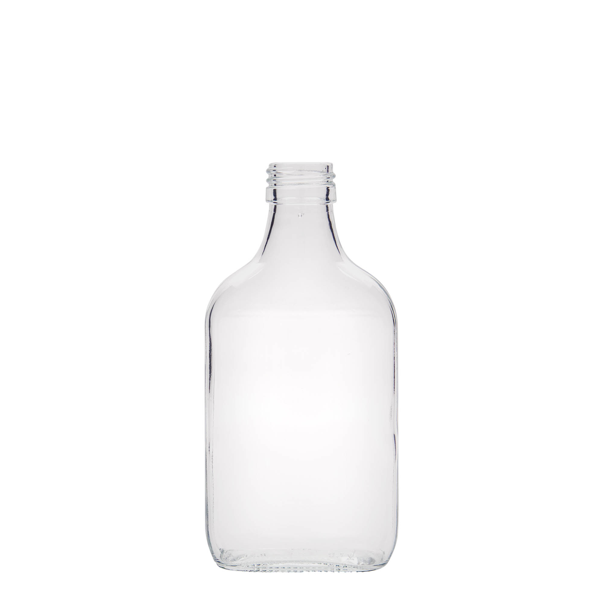 200 ml Taschenflasche, rechteckig, Glas, Mündung: PP 28