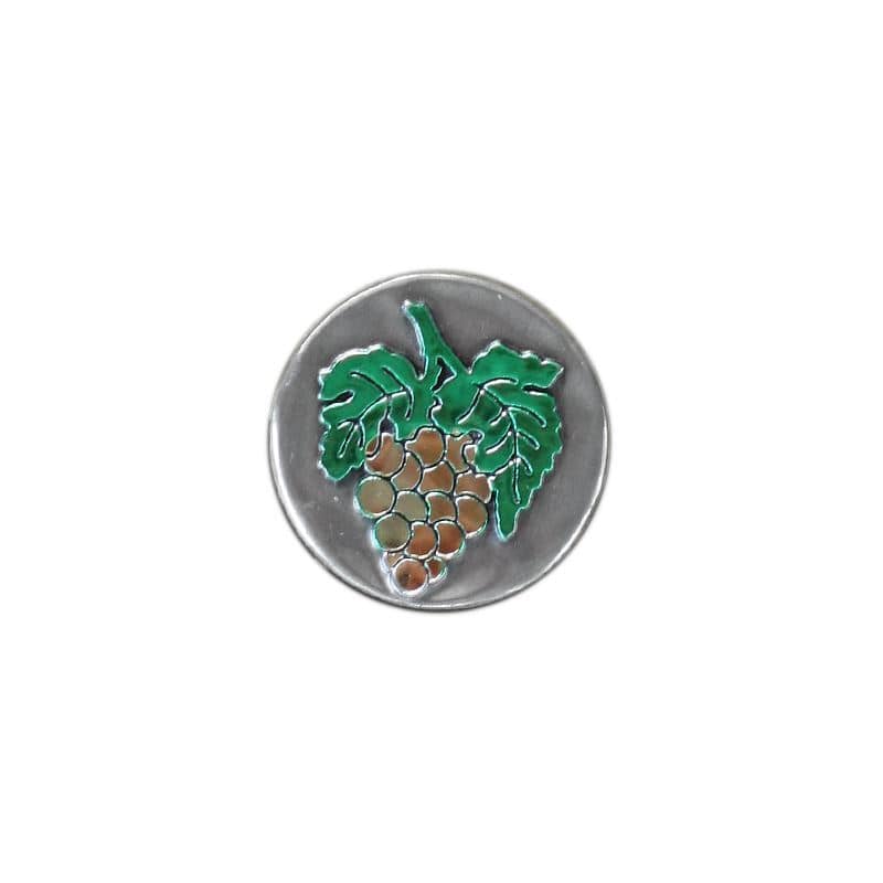 Zinnetikett „Traube“,rund , Metall, silber