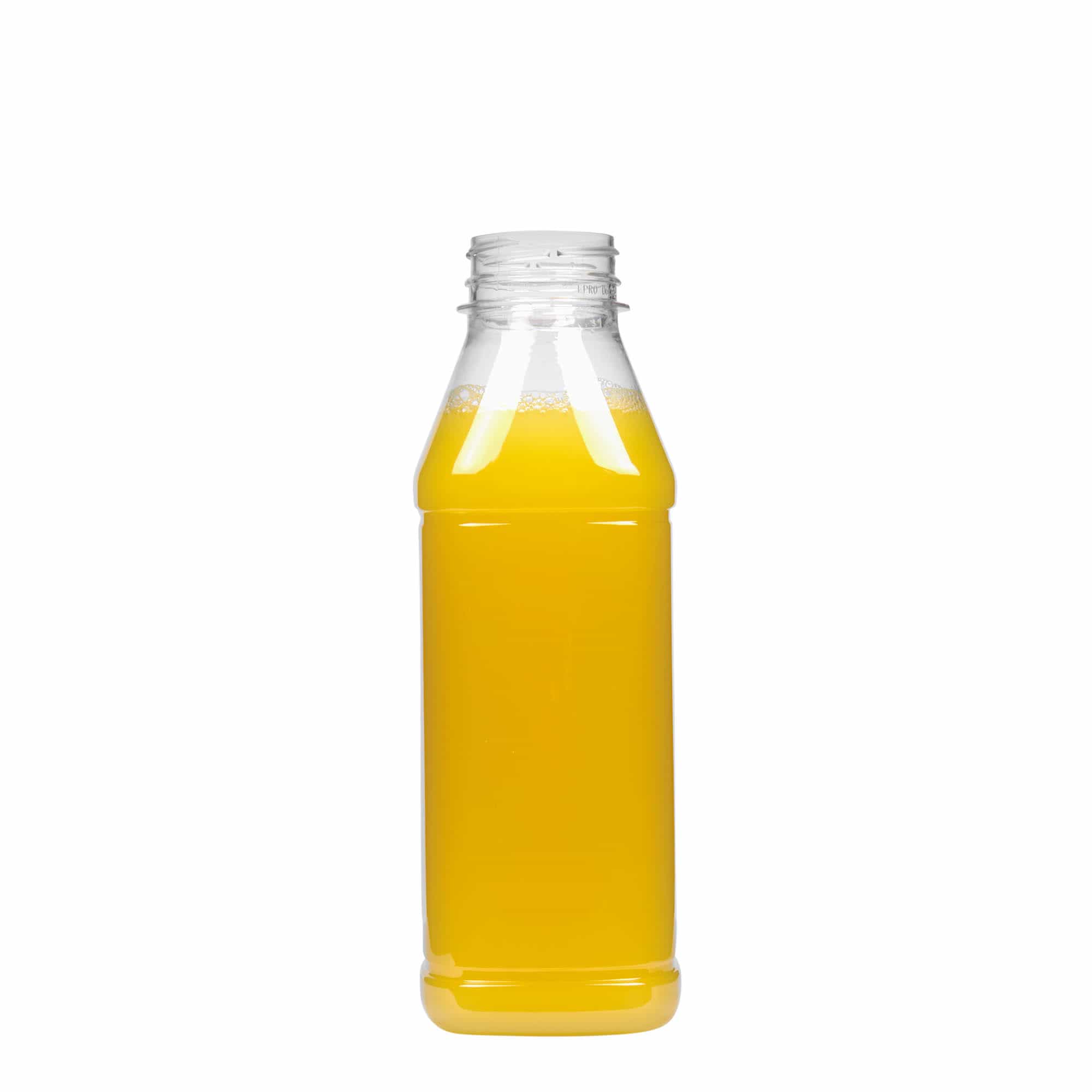 500 ml PET-Flasche 'Milk and Juice Carré', quadratisch, Kunststoff, Mündung: 38 mm
