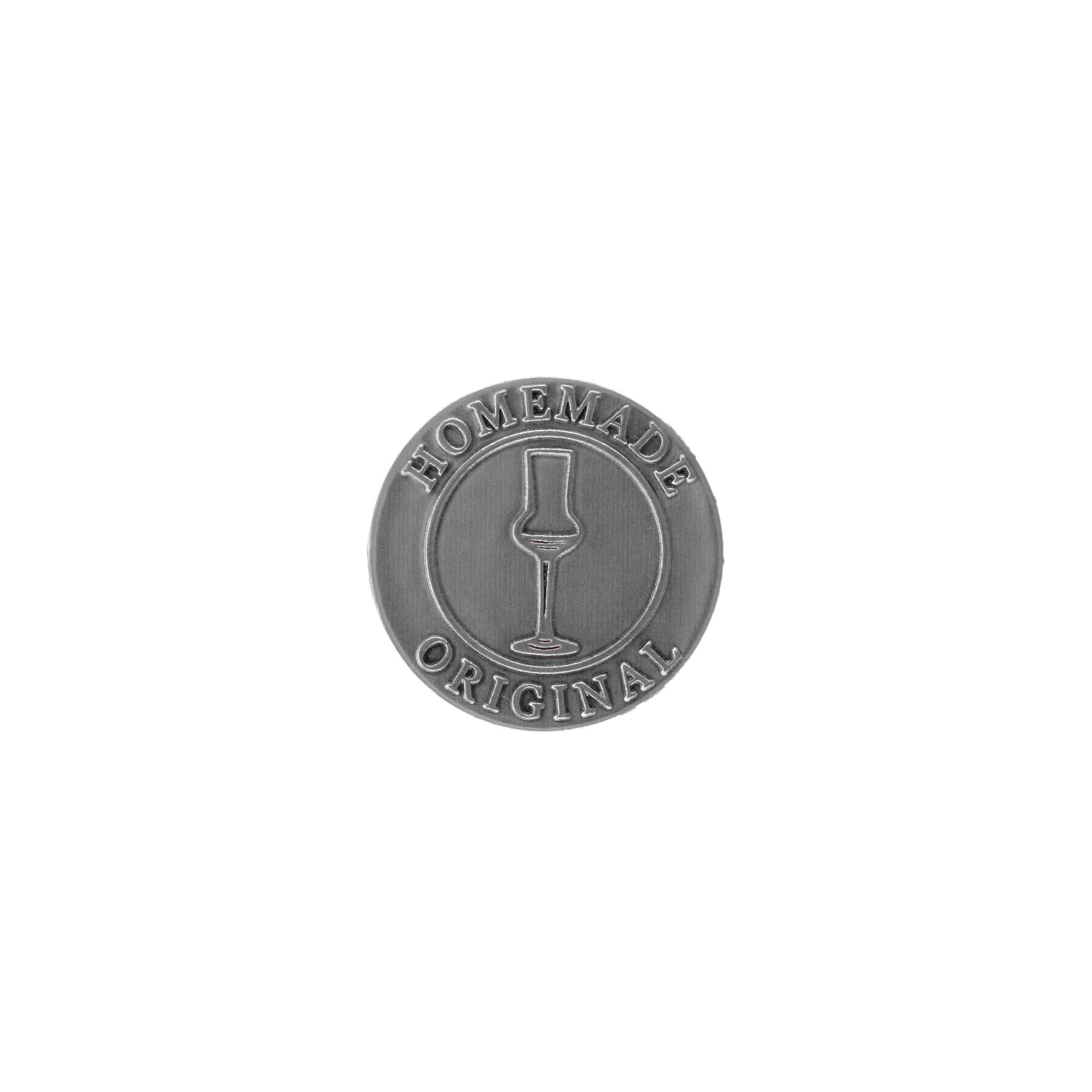 Zinnetikett „Original Home Made“, rund, Metall, silber