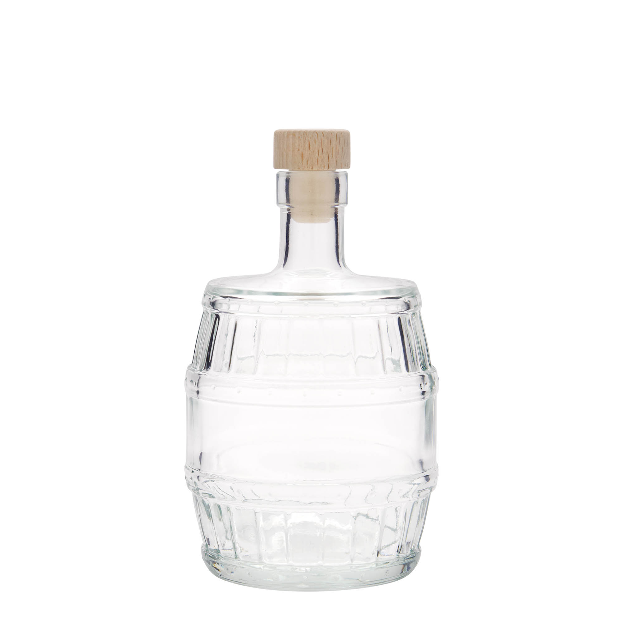 500 ml Glasflasche 'Fass', Mündung: Kork 500 ml Glasflasche 'Fass', Mündung: Kork