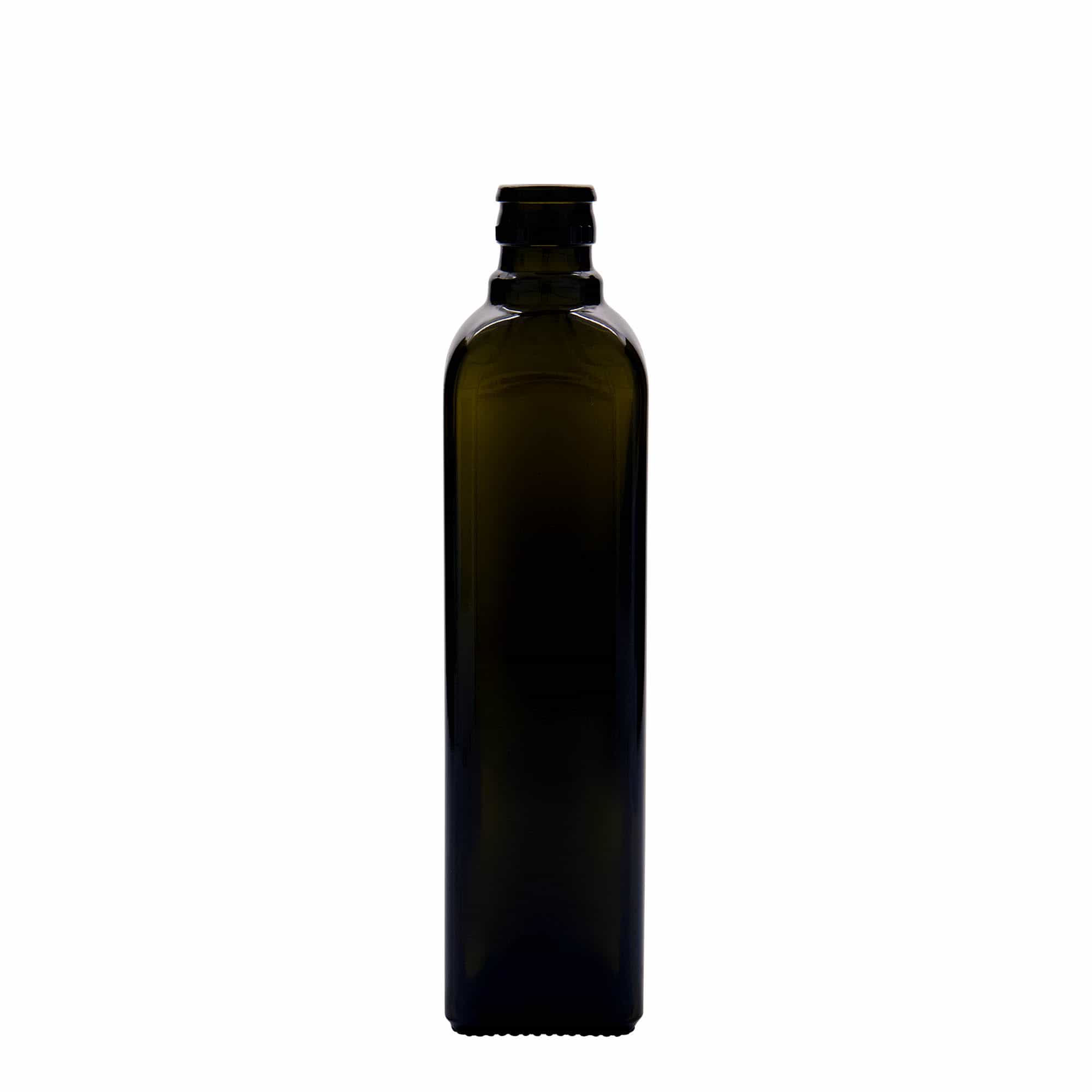 500 ml Essig-/Ölflasche „Quadra“, Glas, quadratisch, antikgrün, Mündung: DOP