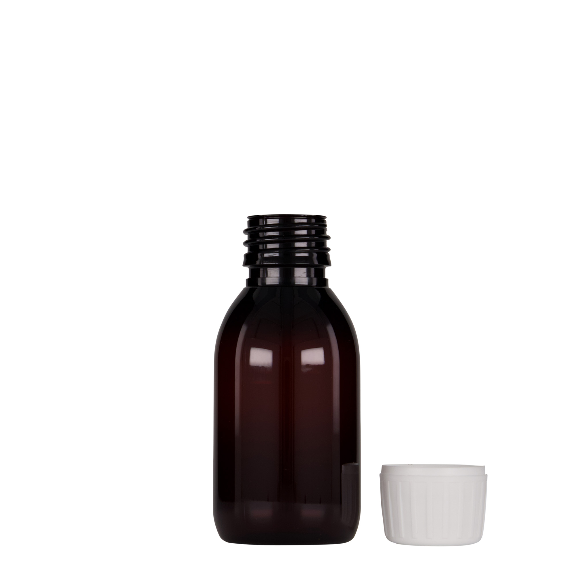 100 ml PET-Medizinflasche, braun, Kunststoff, Mündung: PP 28 100 ml PET-Medizinflasche, braun, Kunststoff, Mündung: PP 28