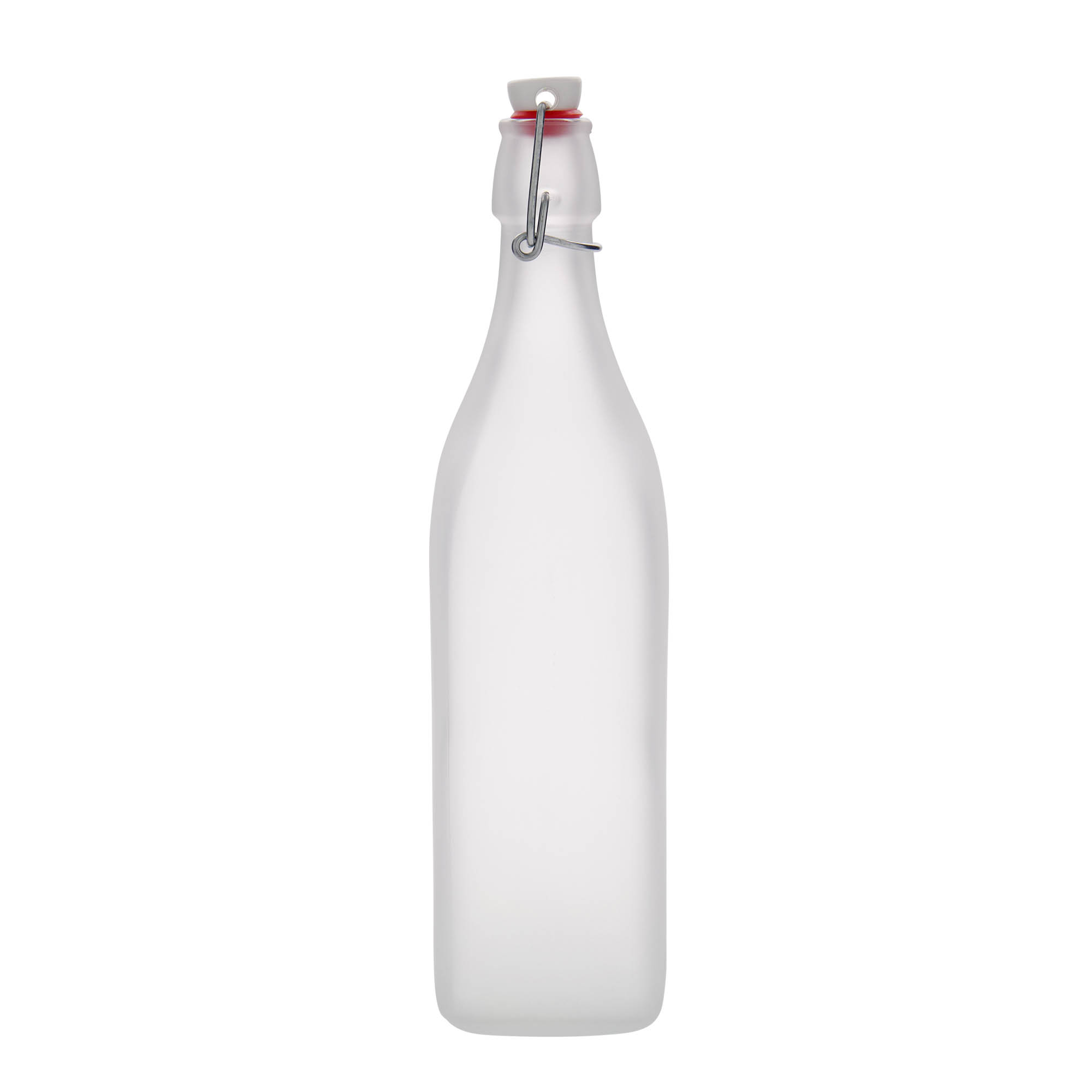 1.000 ml Glasflasche „Swing“, quadratisch, geeist, Mündung: Bügelverschluss