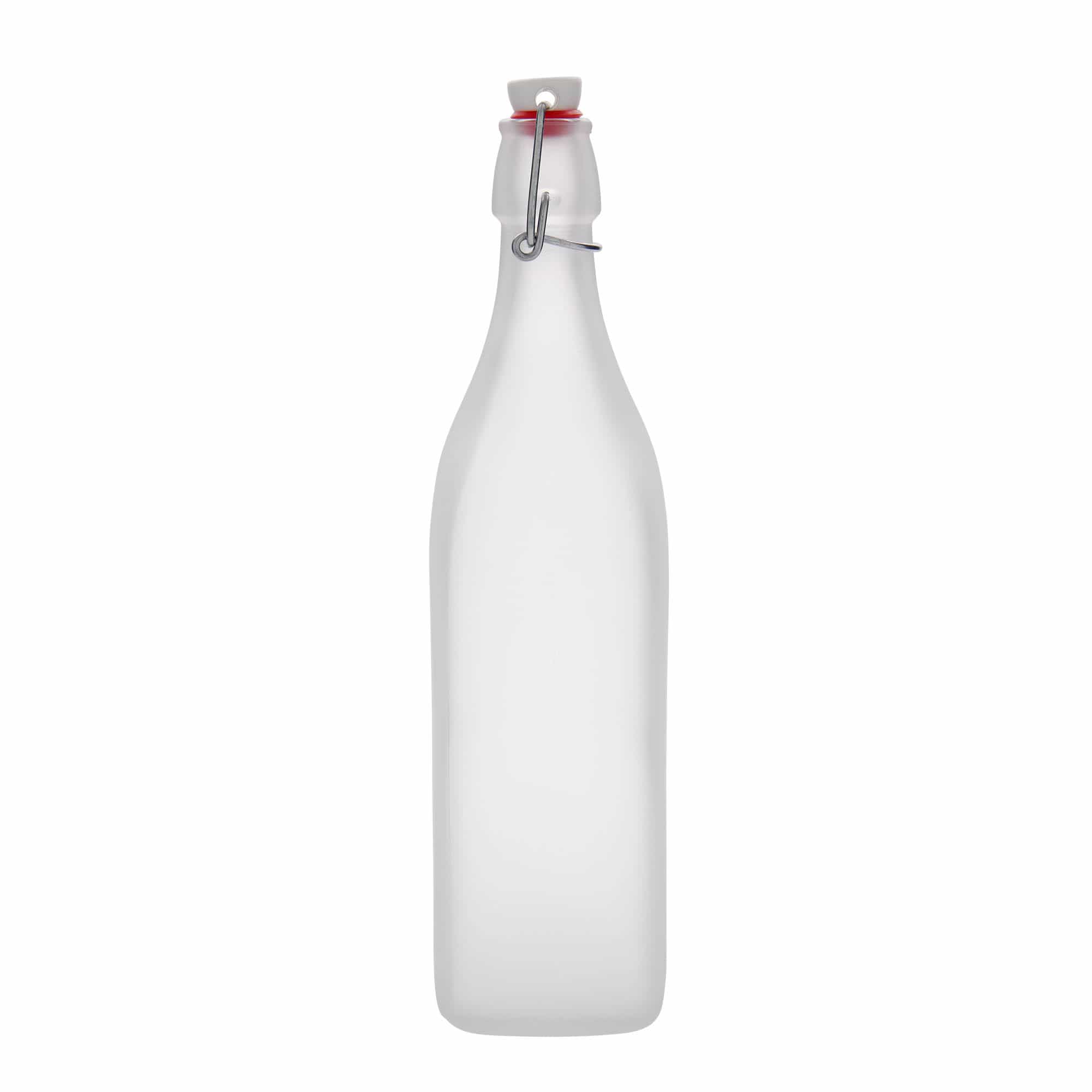 1.000 ml Glasflasche „Swing“, quadratisch, geeist, Mündung: Bügelverschluss