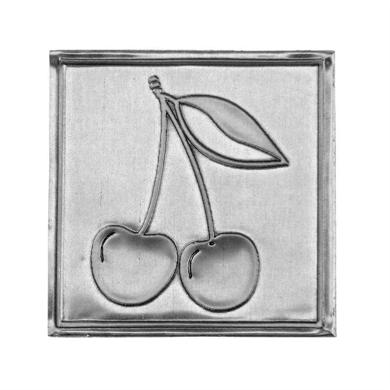 Zinnetikett „Kirsche“, quadratisch, Metall, silber