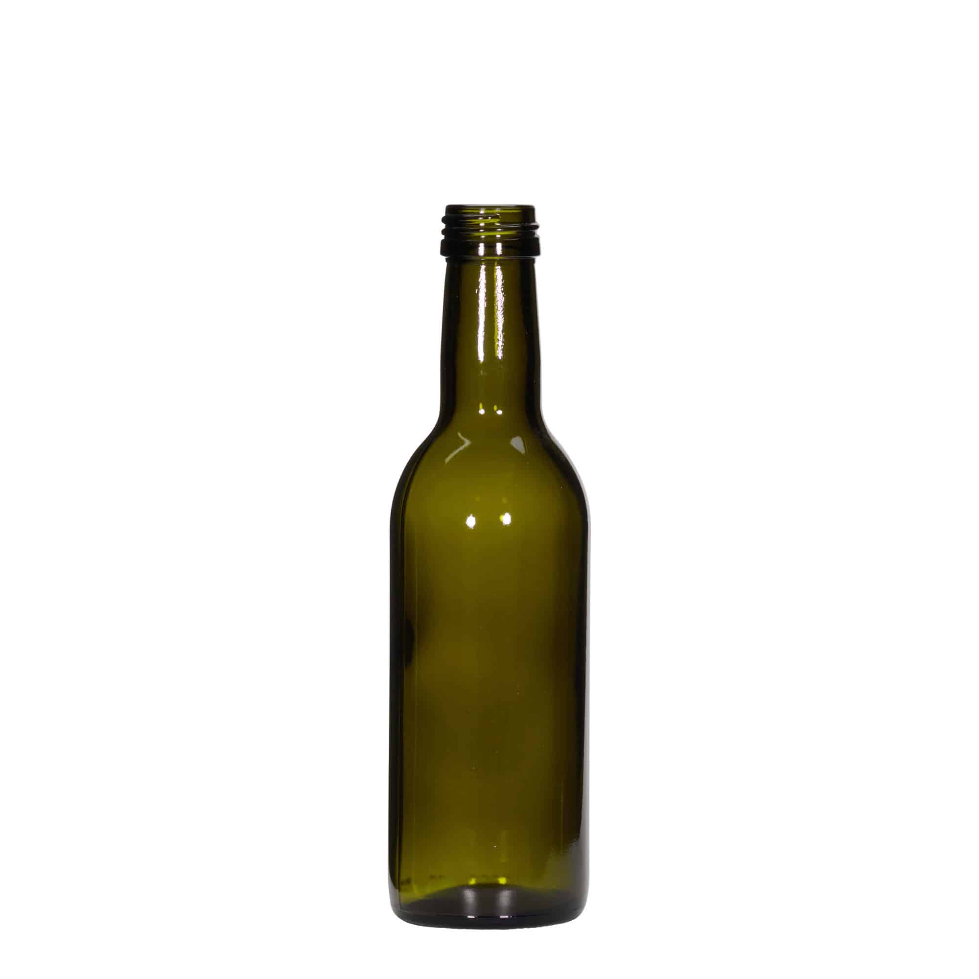 250 ml Glasflasche „Bordeaux“, antikgrün, Mündung: PP 28