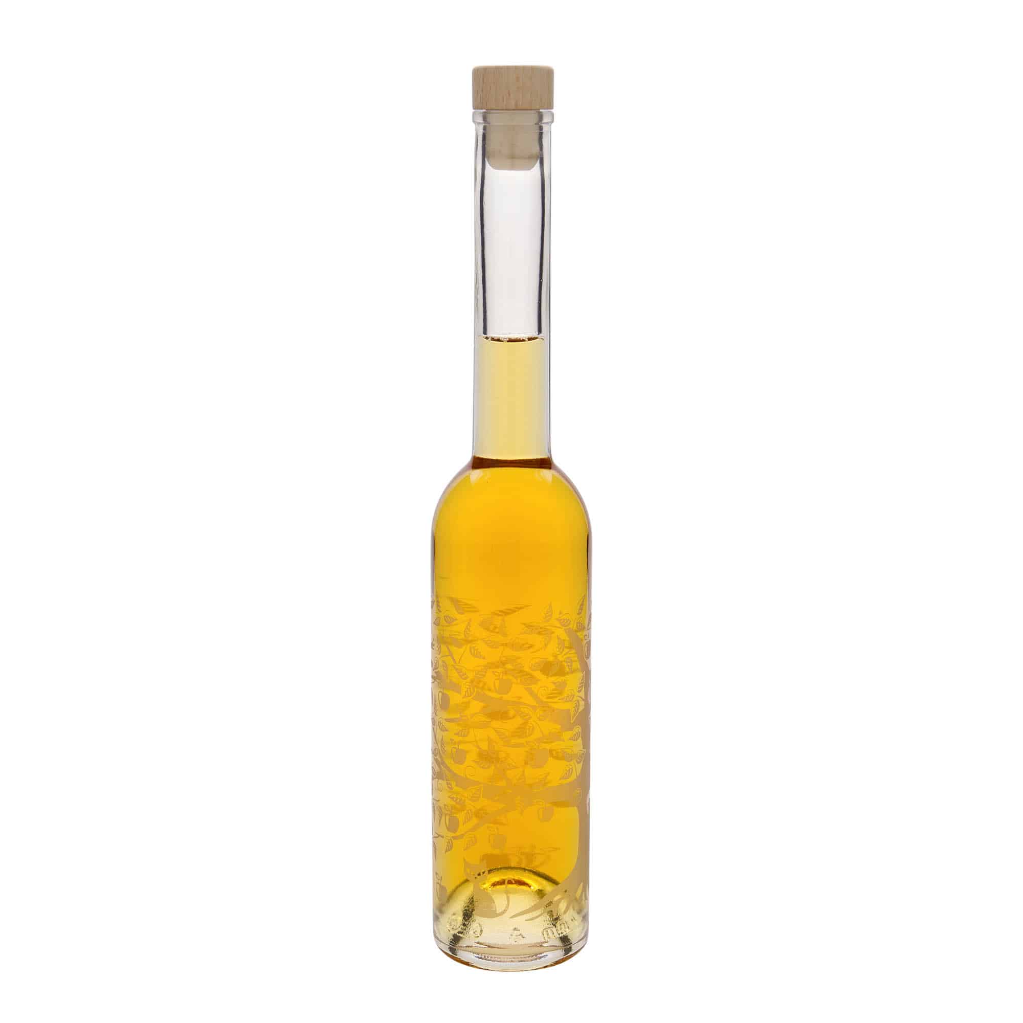 350 ml Glasflasche 'Opera', Motiv: Apfelbaum, Mündung: Kork