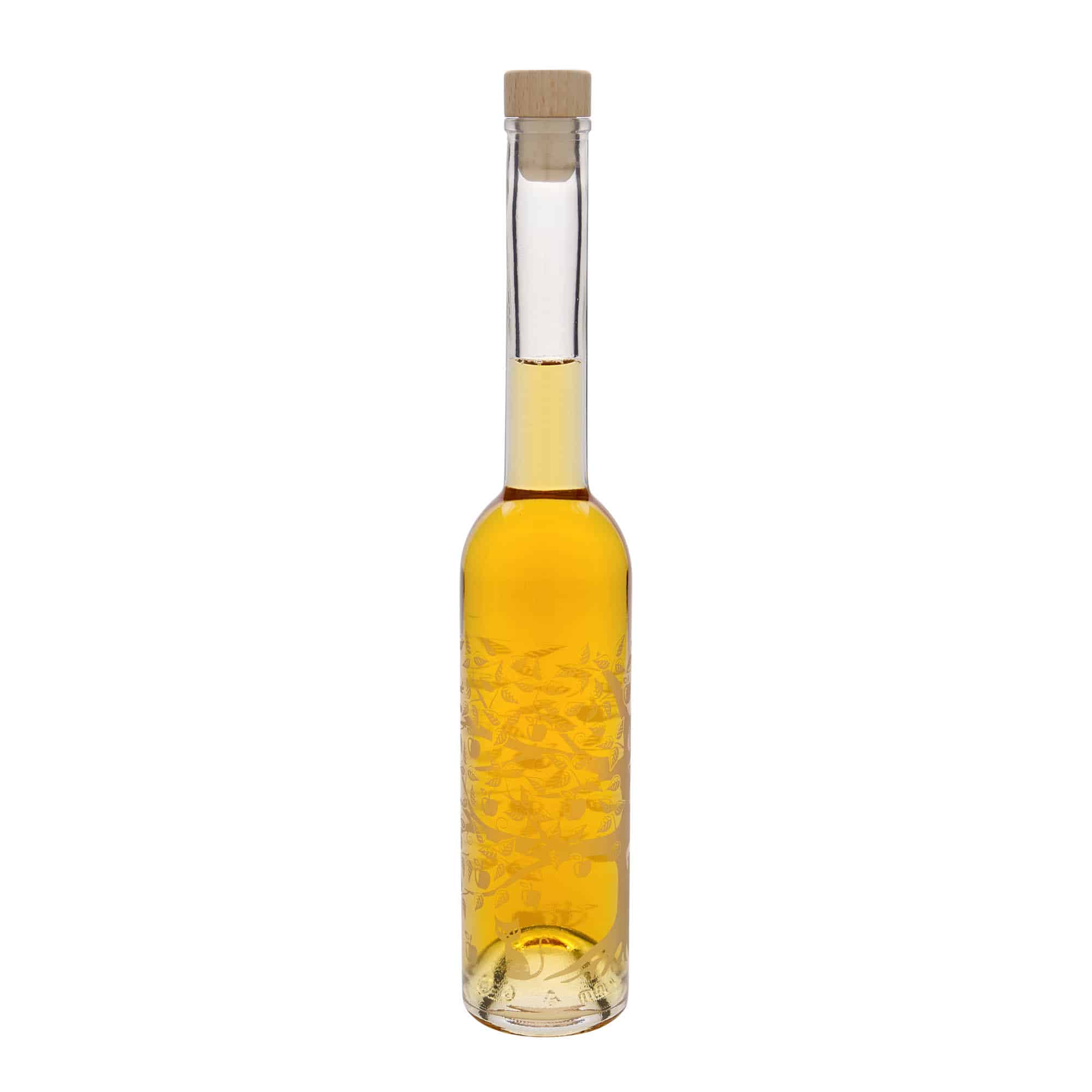 350 ml Glasflasche 'Opera', Motiv: Apfelbaum, Mündung: Kork