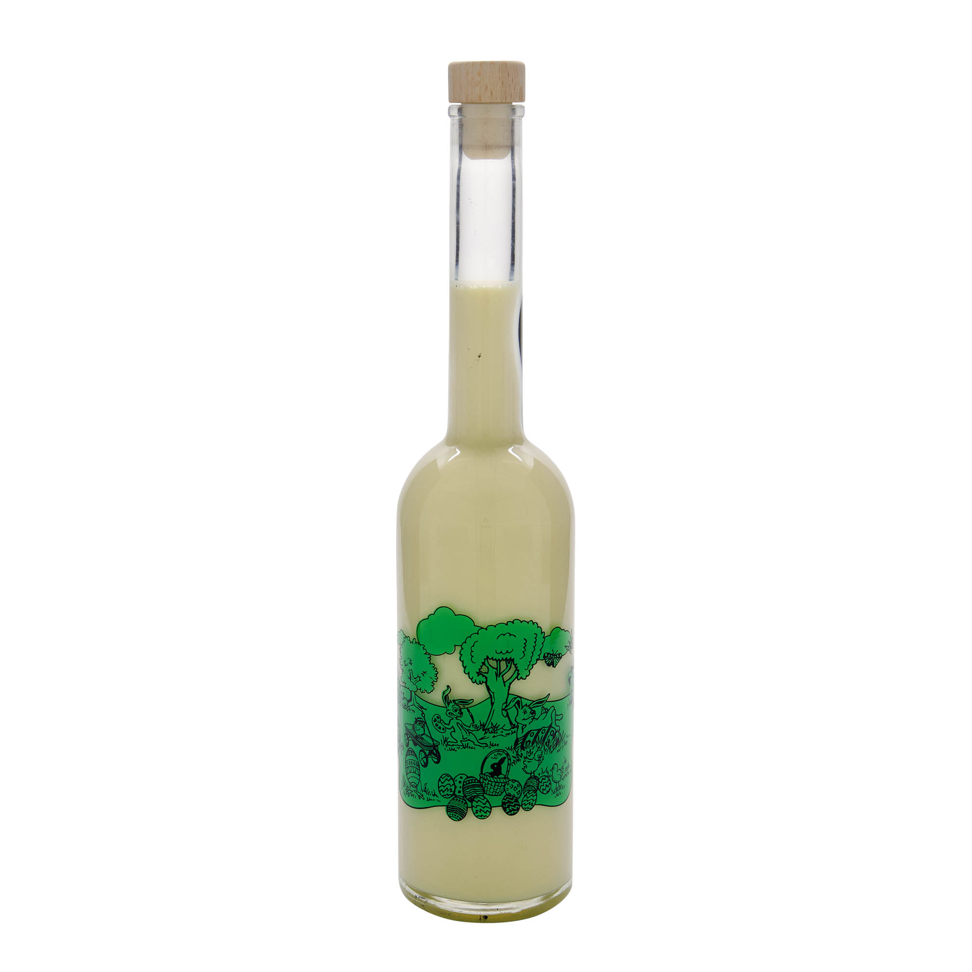 500 ml Glasflasche 'Opera', Motiv: Frohe Ostern, Mündung: Kork 500 ml Glasflasche 'Opera', Motiv: Frohe Ostern, Mündung: Kork