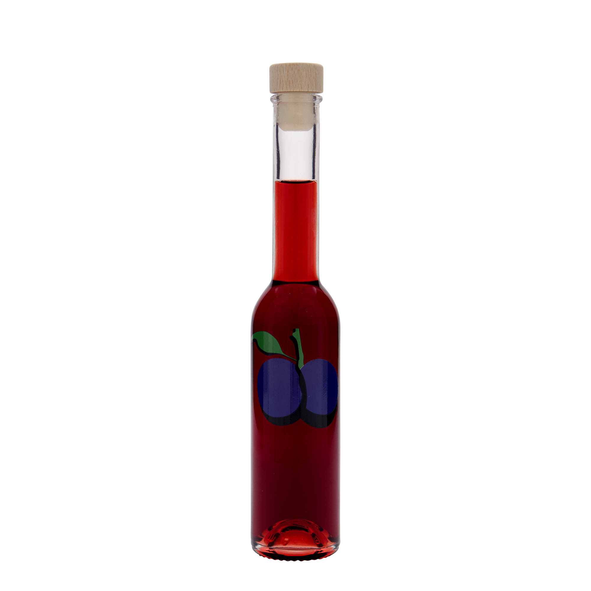200 ml Glasflasche 'Opera', Motiv: Pflaume, Mündung: Kork