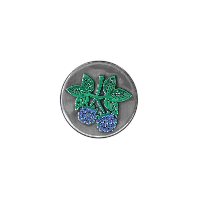 Zinnetikett „Brombeere“, rund, Metall, silber