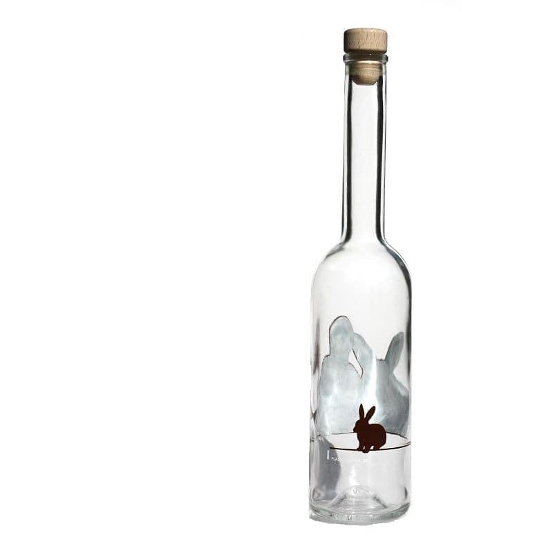 500 ml Glasflasche 'Opera', Motiv: Kaninchen, Mündung: Kork