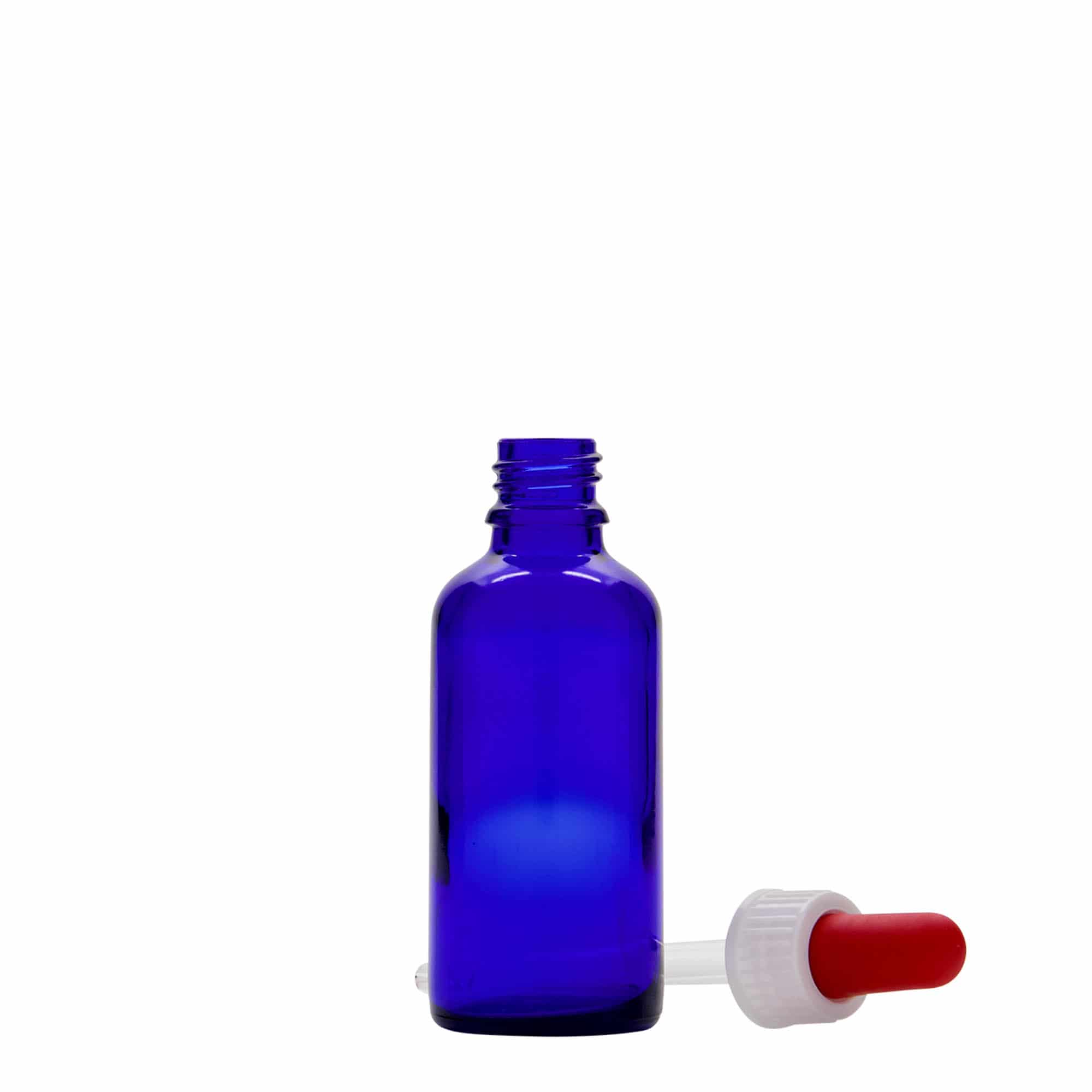 50 ml Pipettenflasche Medizin, Glas, royalblau-rot, Mündung: DIN 18 50 ml Pipettenflasche Medizin, Glas, royalblau-rot, Mündung: DIN 18