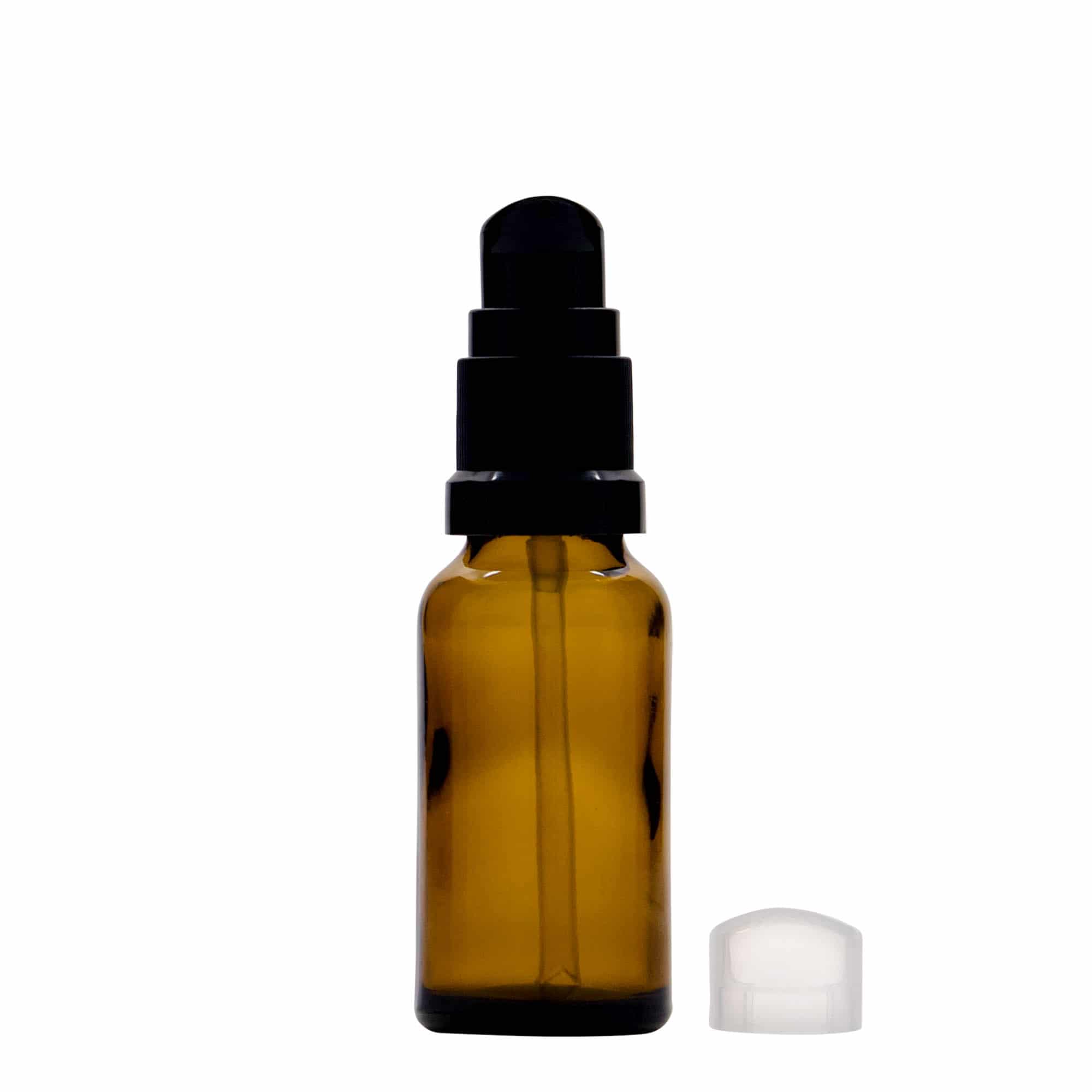 20 ml Medizinflasche mit Lotionspumpe, Glas, braun, Mündung: DIN 18 20 ml Medizinflasche mit Lotionspumpe, Glas, braun, Mündung: DIN 18