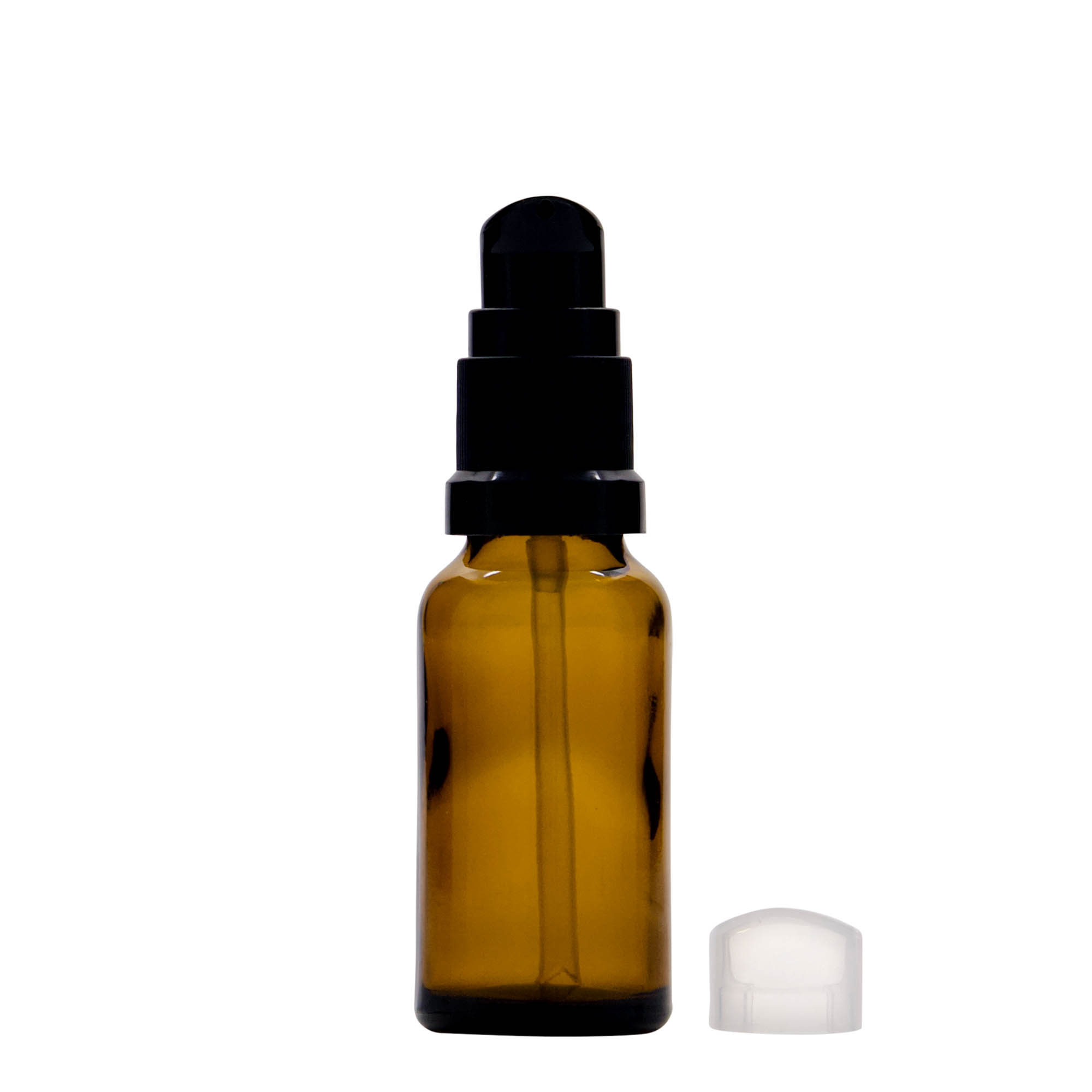 20 ml Medizinflasche mit Lotionspumpe, Glas, braun, Mündung: DIN 18 20 ml Medizinflasche mit Lotionspumpe, Glas, braun, Mündung: DIN 18