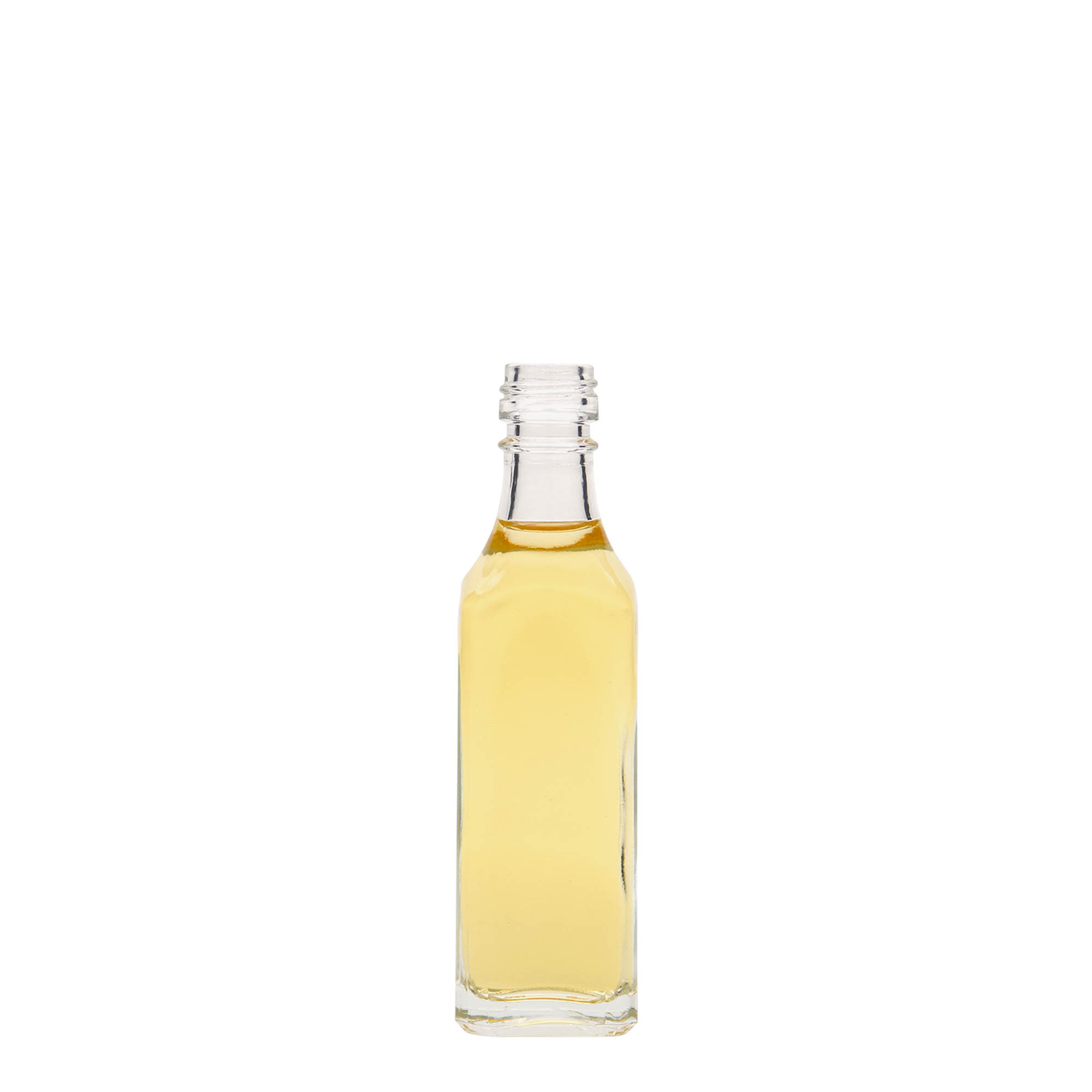 50 ml Glasflasche „Siena“, quadratisch, Mündung: PP 18