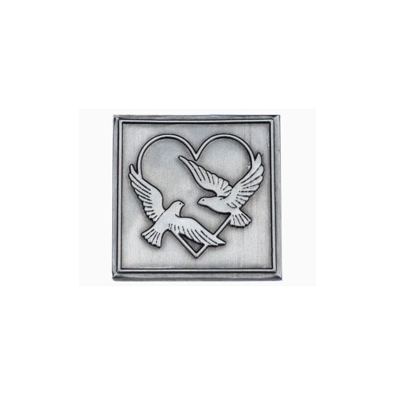 Zinnetikett 'Hochzeitstauben', quadratisch, Metall, silber Zinnetikett 'Hochzeitstauben', quadratisch, Metall, silber