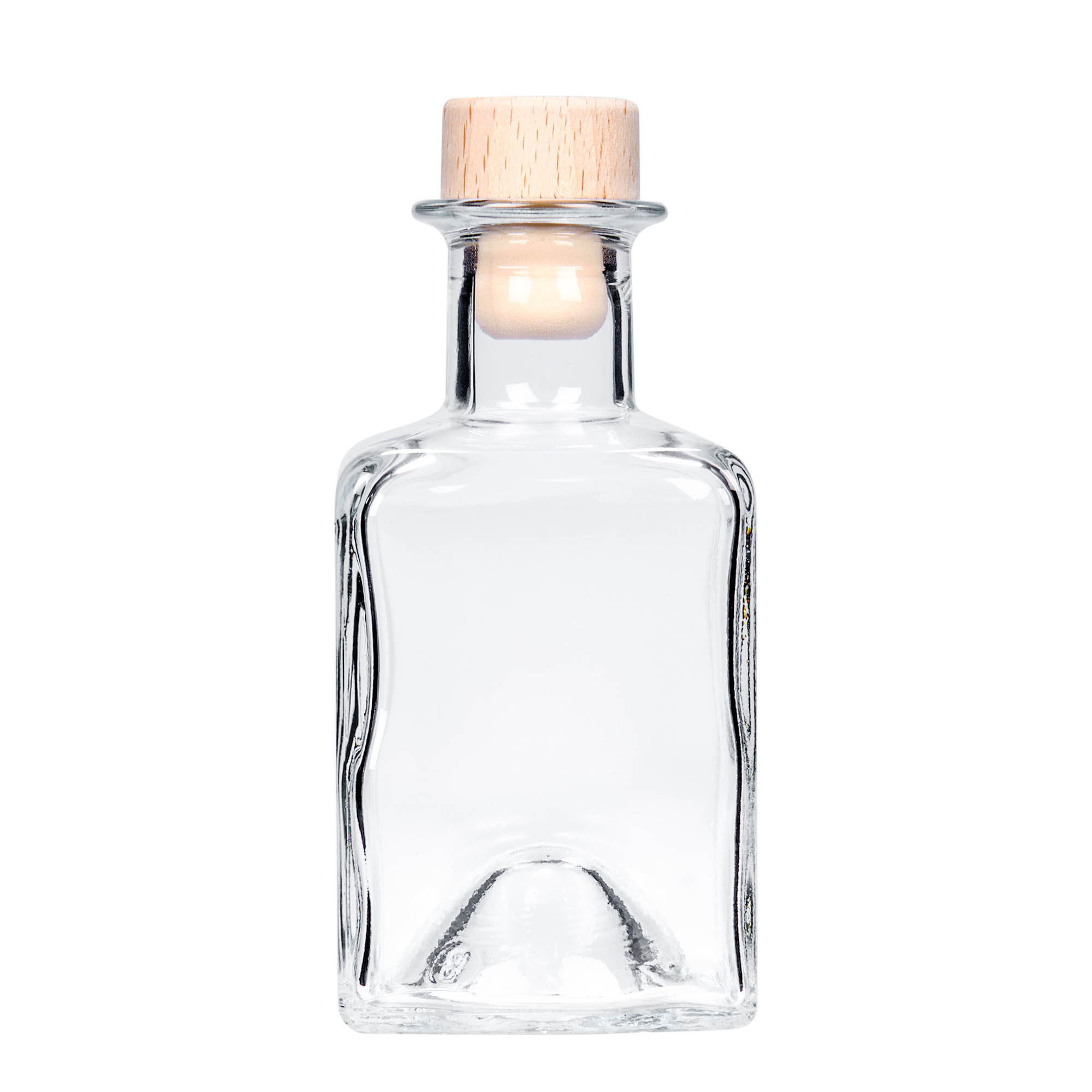 200 ml Glasflasche 'Kubica', quadratisch, Mündung: Kork 200 ml Glasflasche 'Kubica', quadratisch, Mündung: Kork