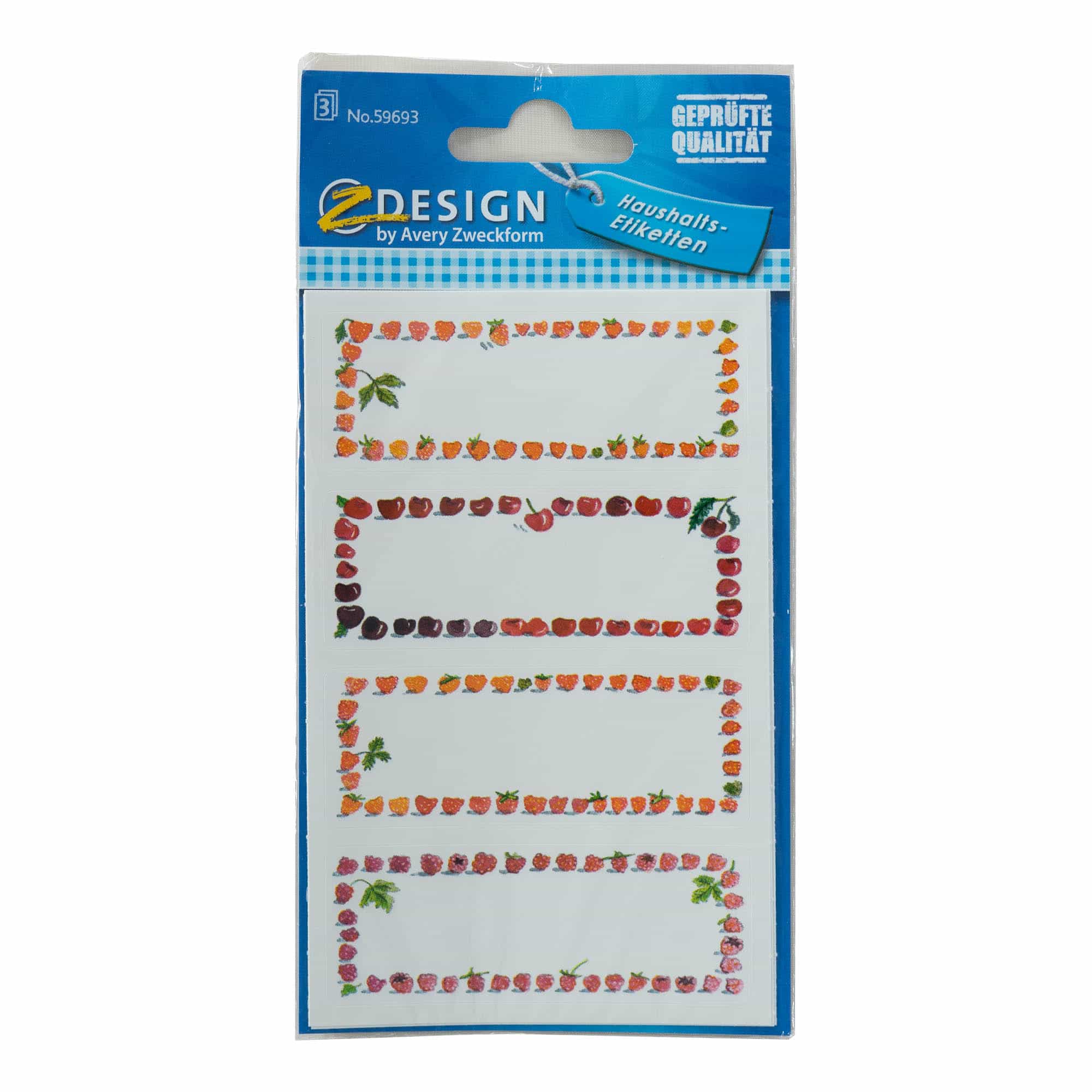 Zweckform Etiketten „Frucht-Rahmen“, rechteckig, Papier, mehrfarbig