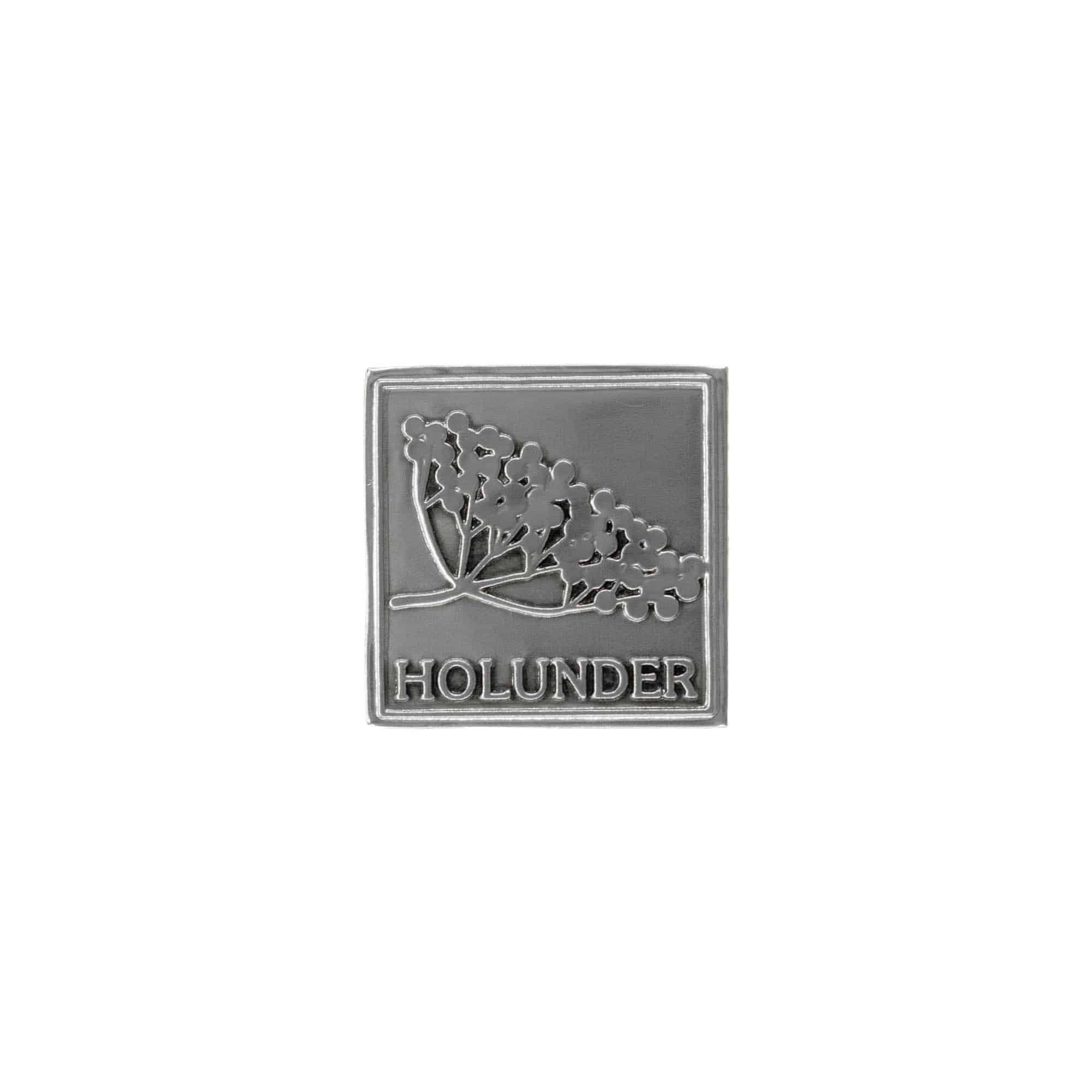 Zinnetikett 'Holunder', quadratisch, Metall, silber Zinnetikett 'Holunder', quadratisch, Metall, silber