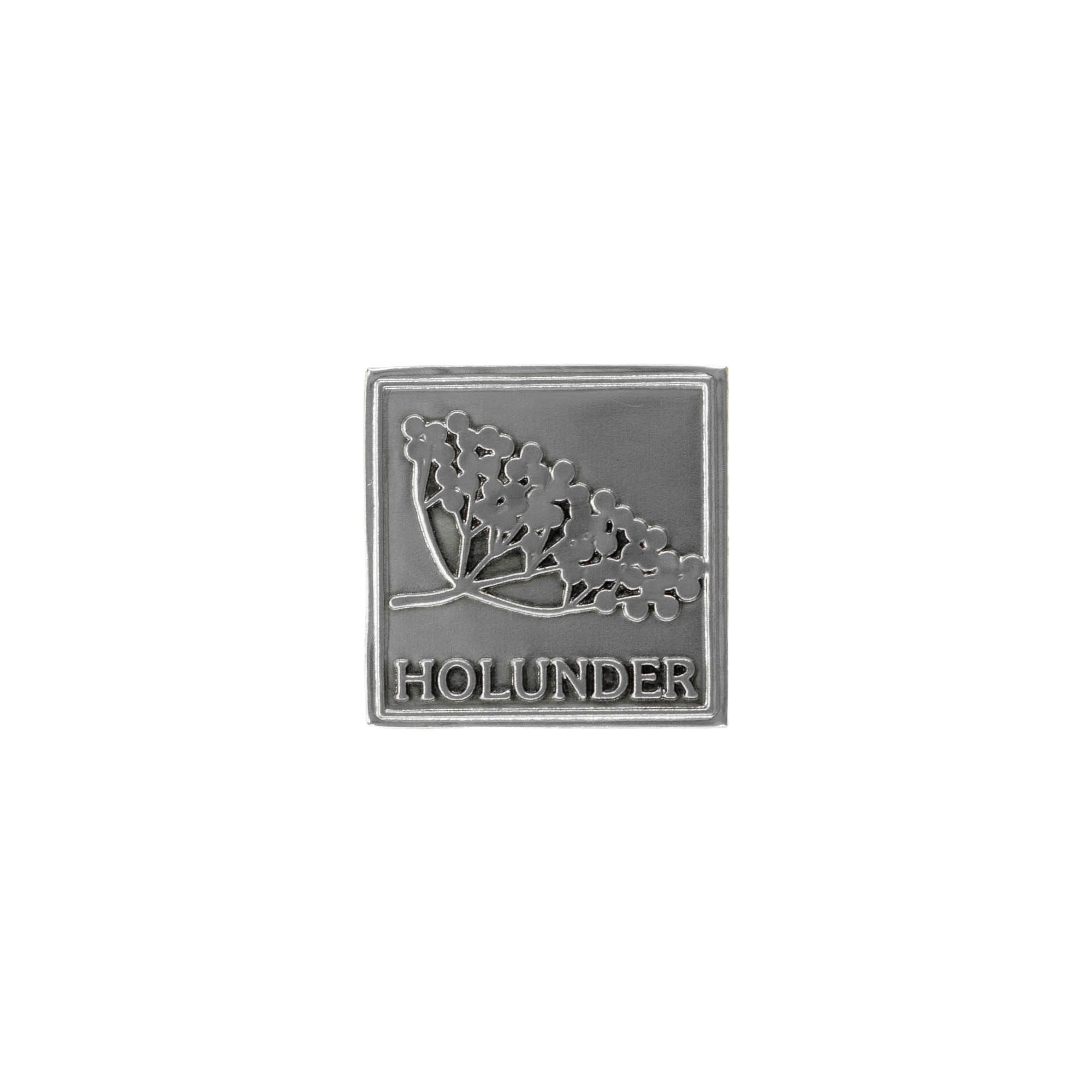 Zinnetikett 'Holunder', quadratisch, Metall, silber