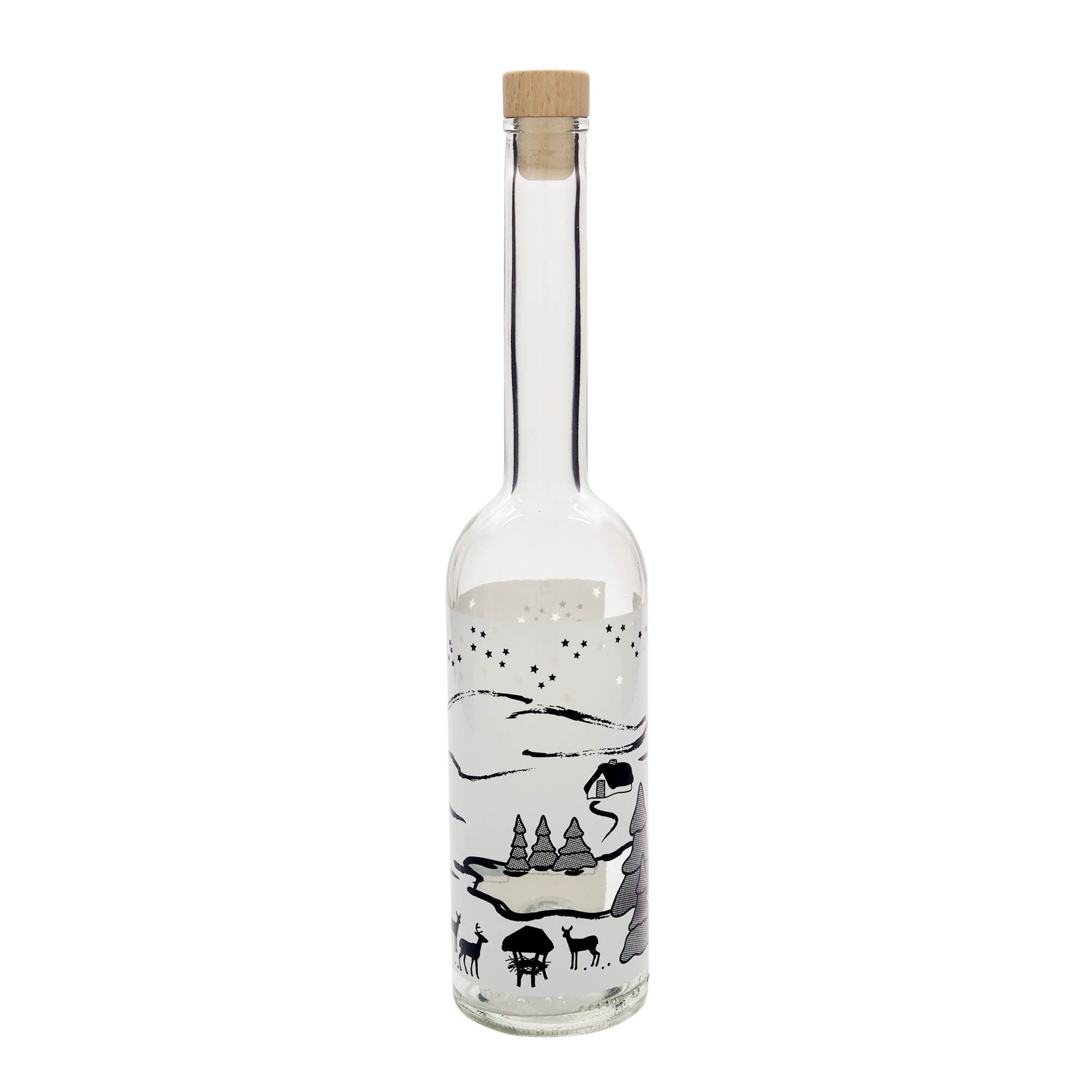 500 ml Glasflasche 'Opera', Motiv: Wintertraum-Bianco, Mündung: Kork 500 ml Glasflasche 'Opera', Motiv: Wintertraum-Bianco, Mündung: Kork
