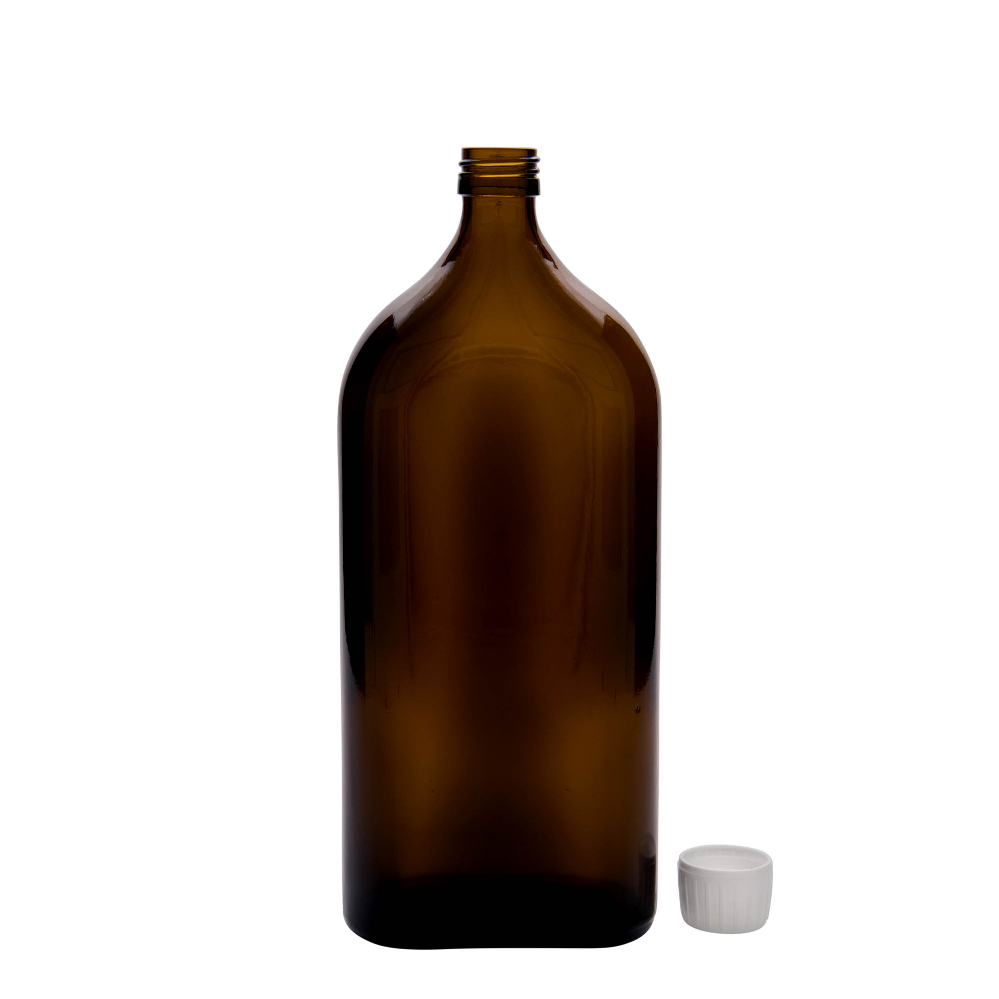 1.000 ml Medizinflasche Meplat, oval, Glas, braun, Mündung: PP 28 1.000 ml Medizinflasche Meplat, oval, Glas, braun, Mündung: PP 28